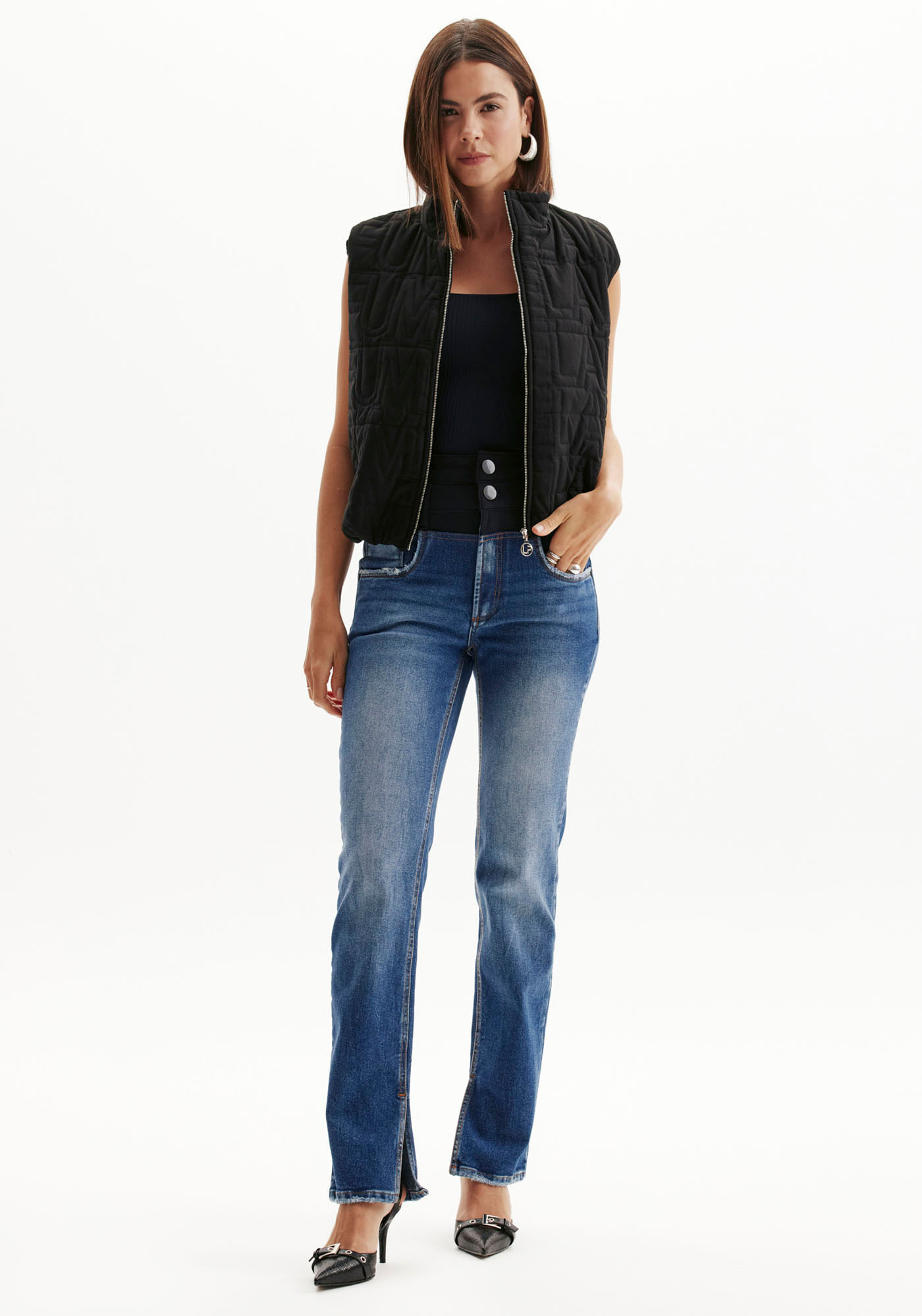 Calça Jeans Reta Split High