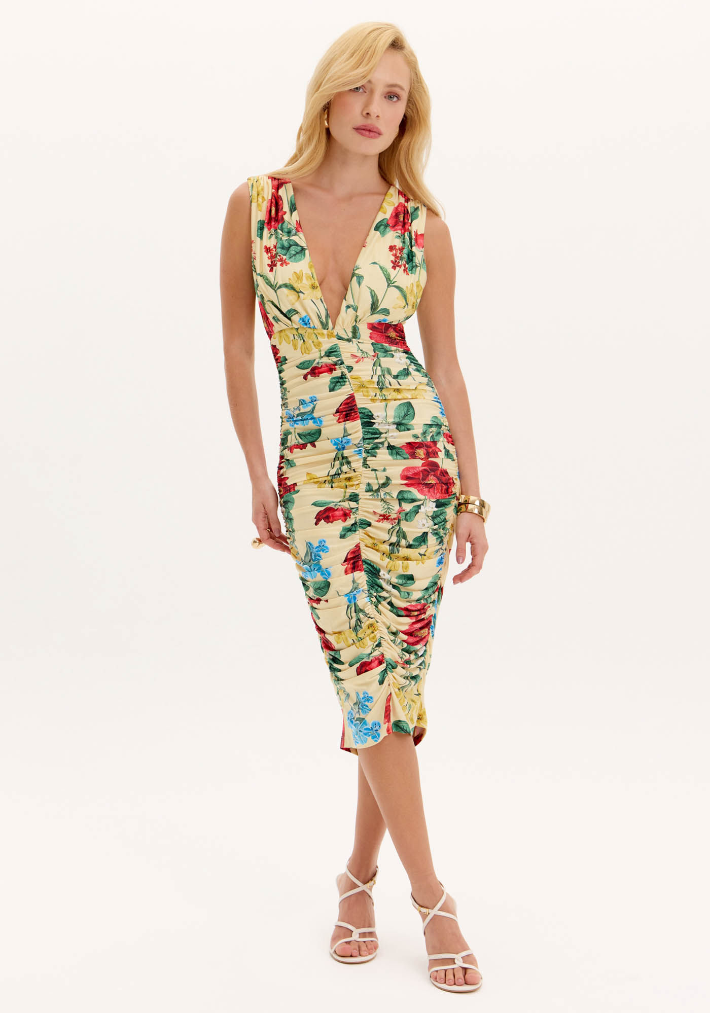 Vestido Midi Drapeado Floral