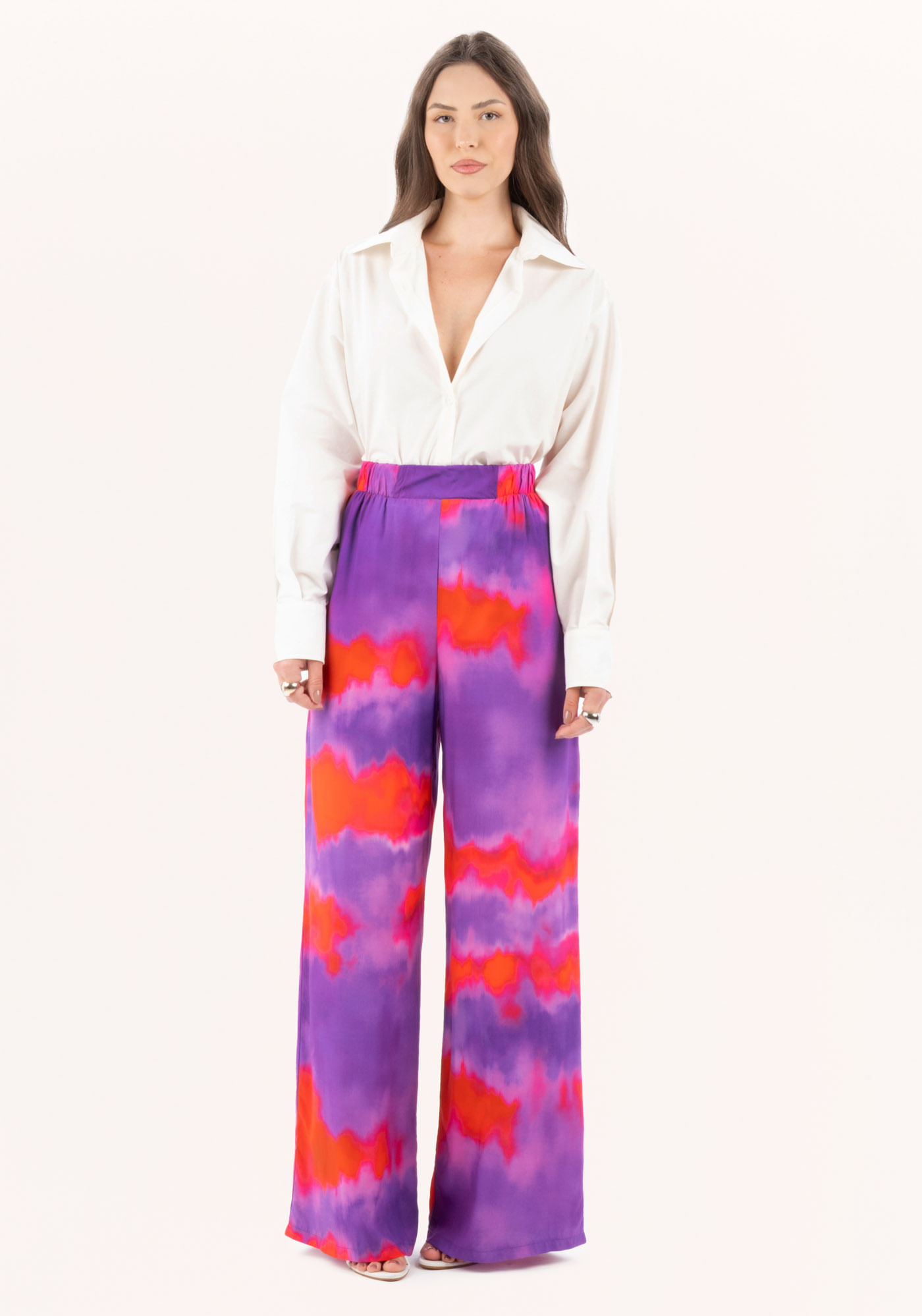 Calça Wide Leg Fluida Estampada
