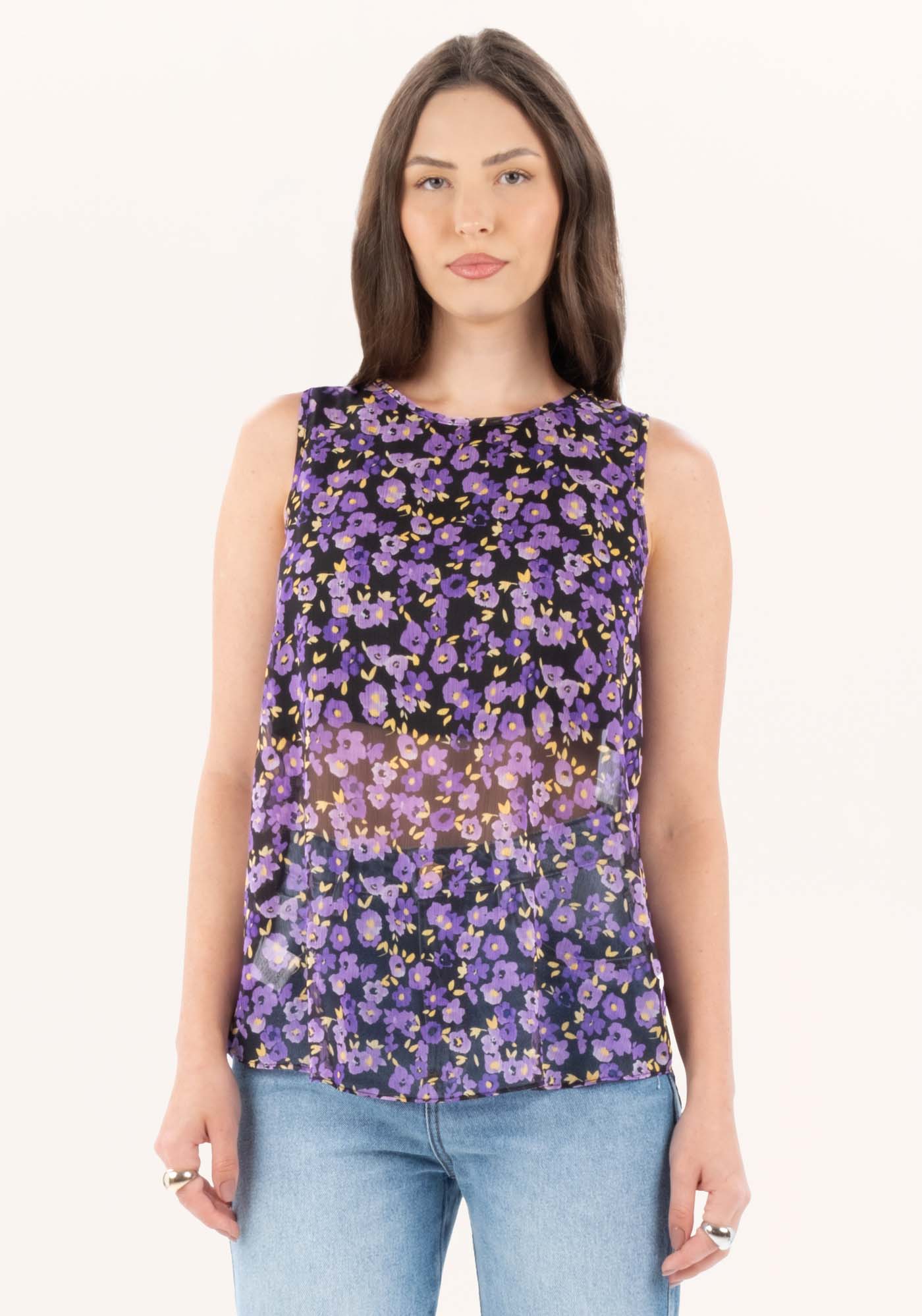 Blusa Solta Sem Mangas Alongada