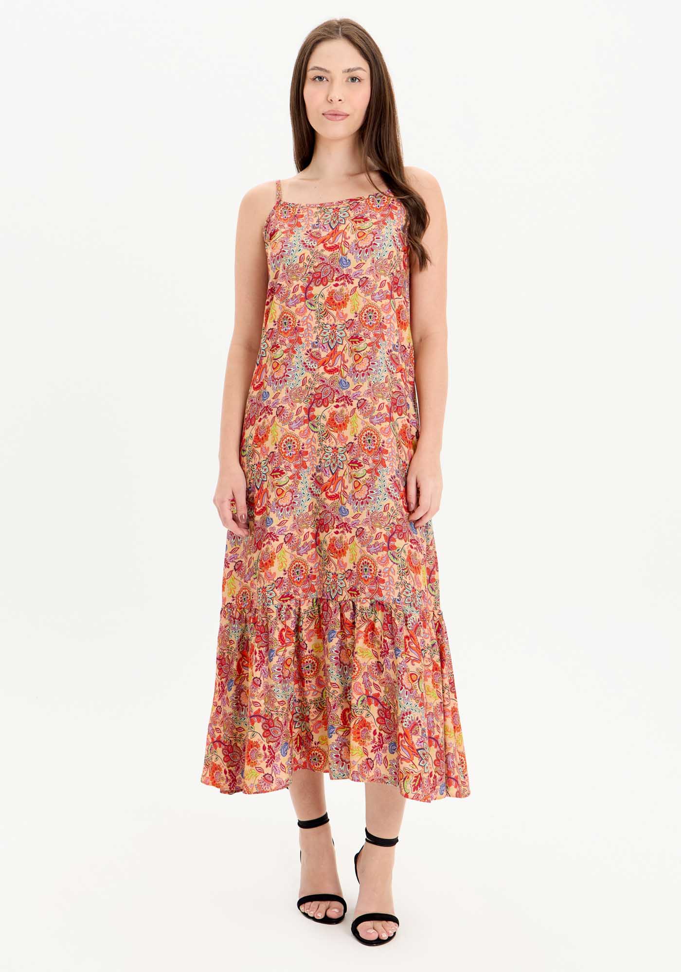 Vestido Estampado De Alças Com Babado Na Barra