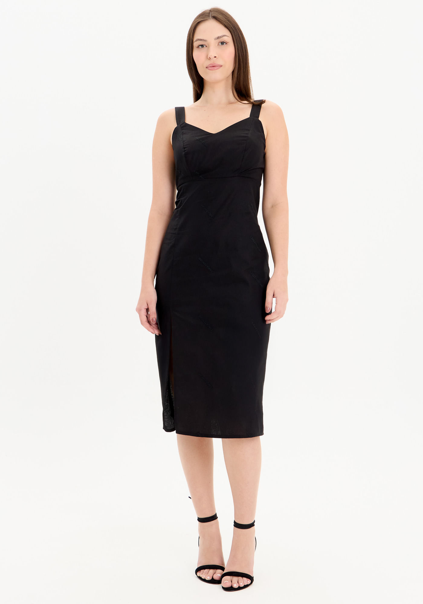 Vestido Super Midi Decote V Com Zíper