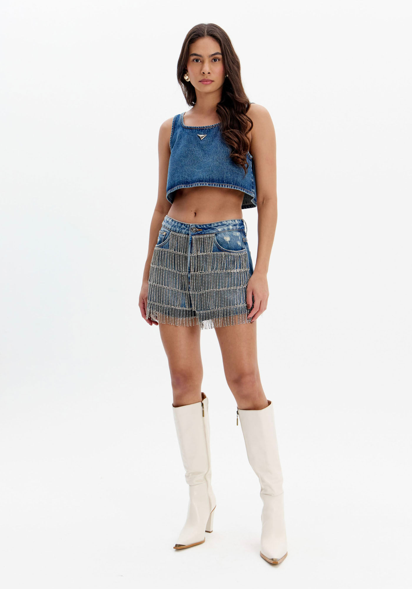 Short Jeans Relaxed Com Franjas