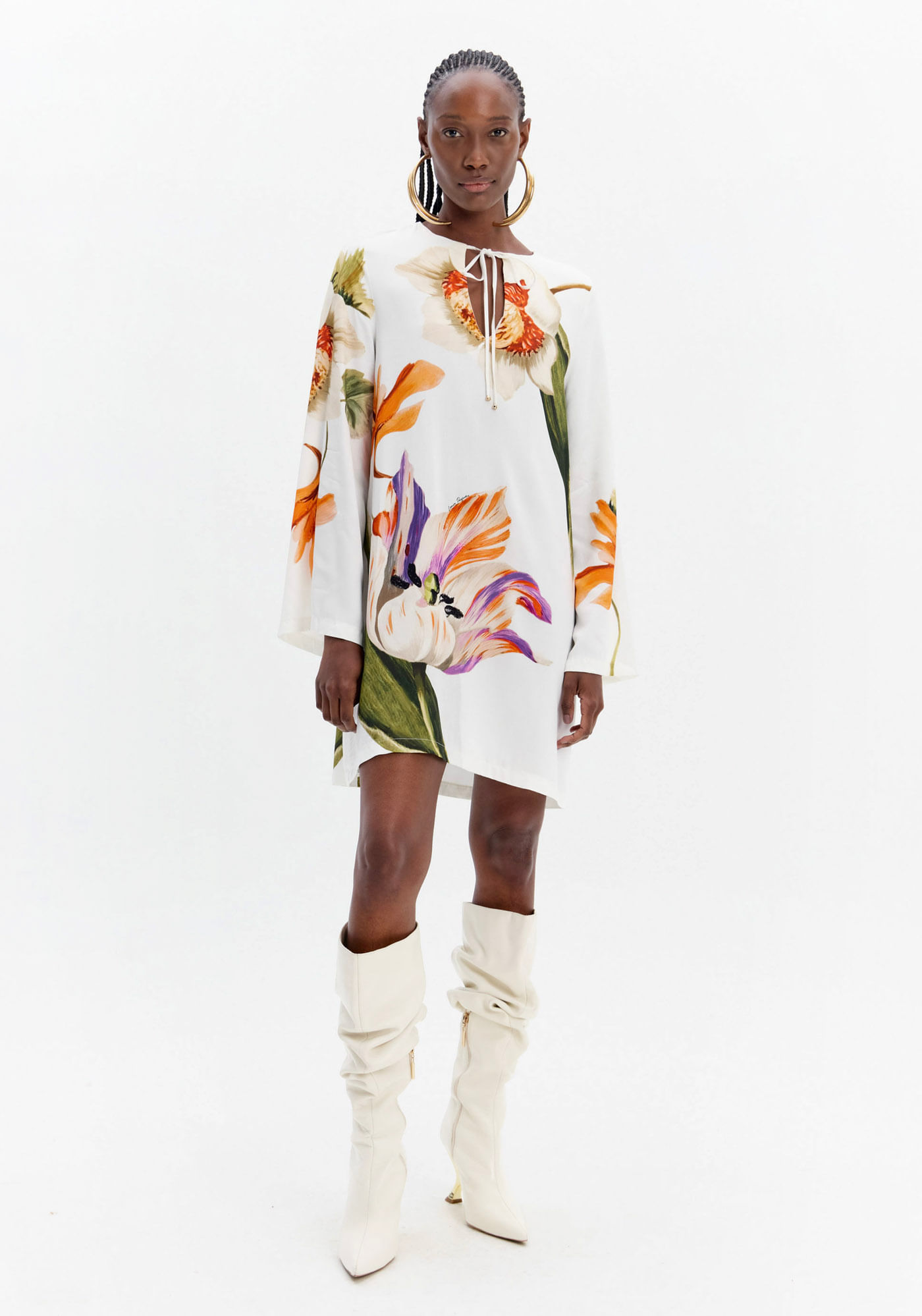 Vestido Curto Evasê Estampado Com Amarração