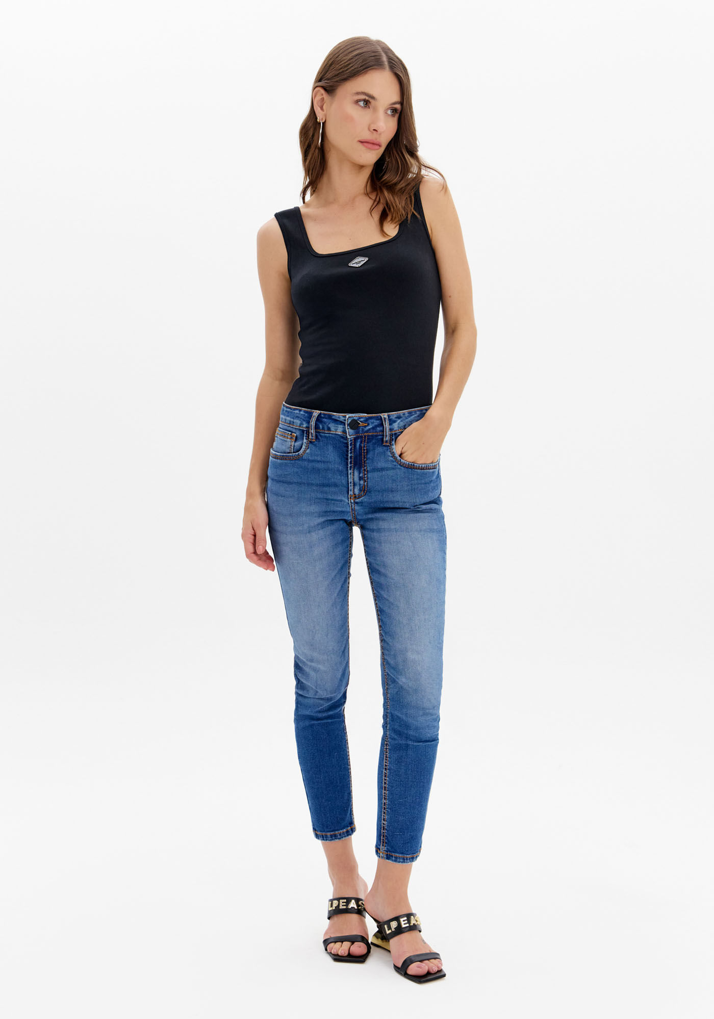 Calça Jeans Second Skin Cintura Alta Ankle