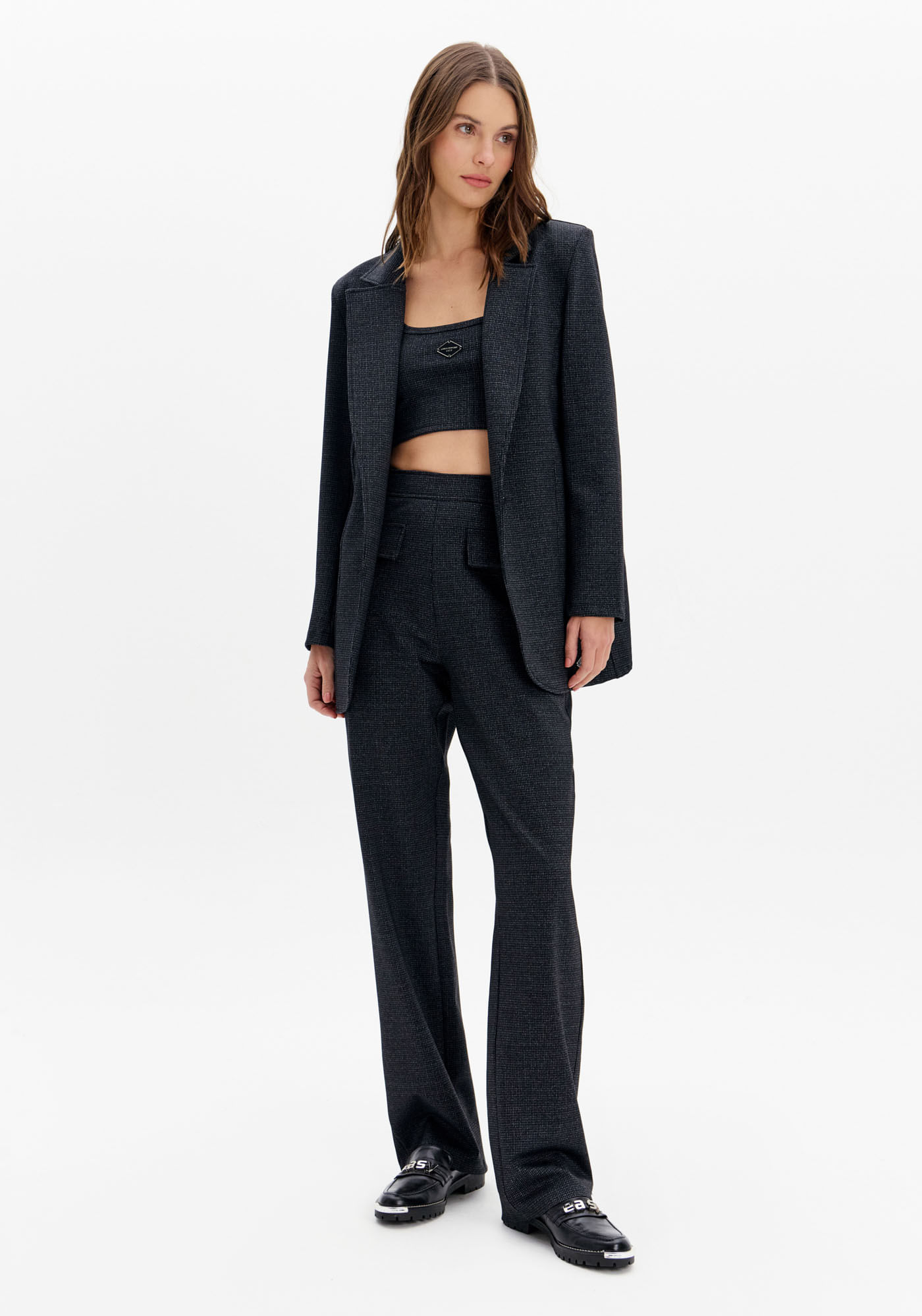 Calça Slim Cintura Alta Lapelas