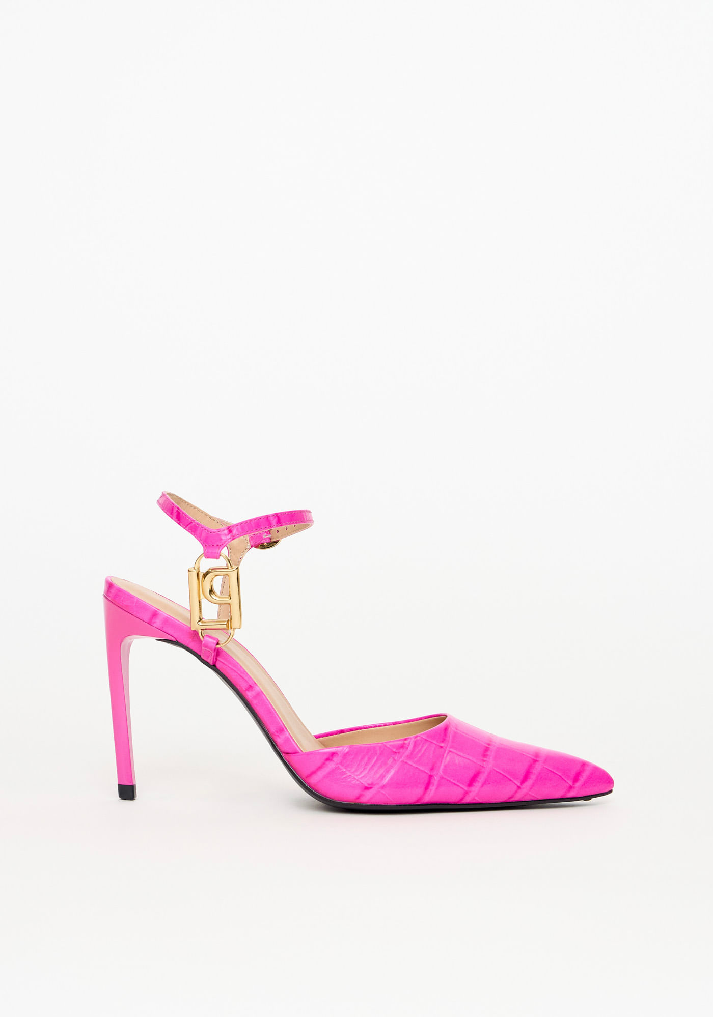Scarpin Couro Croco Com Metal