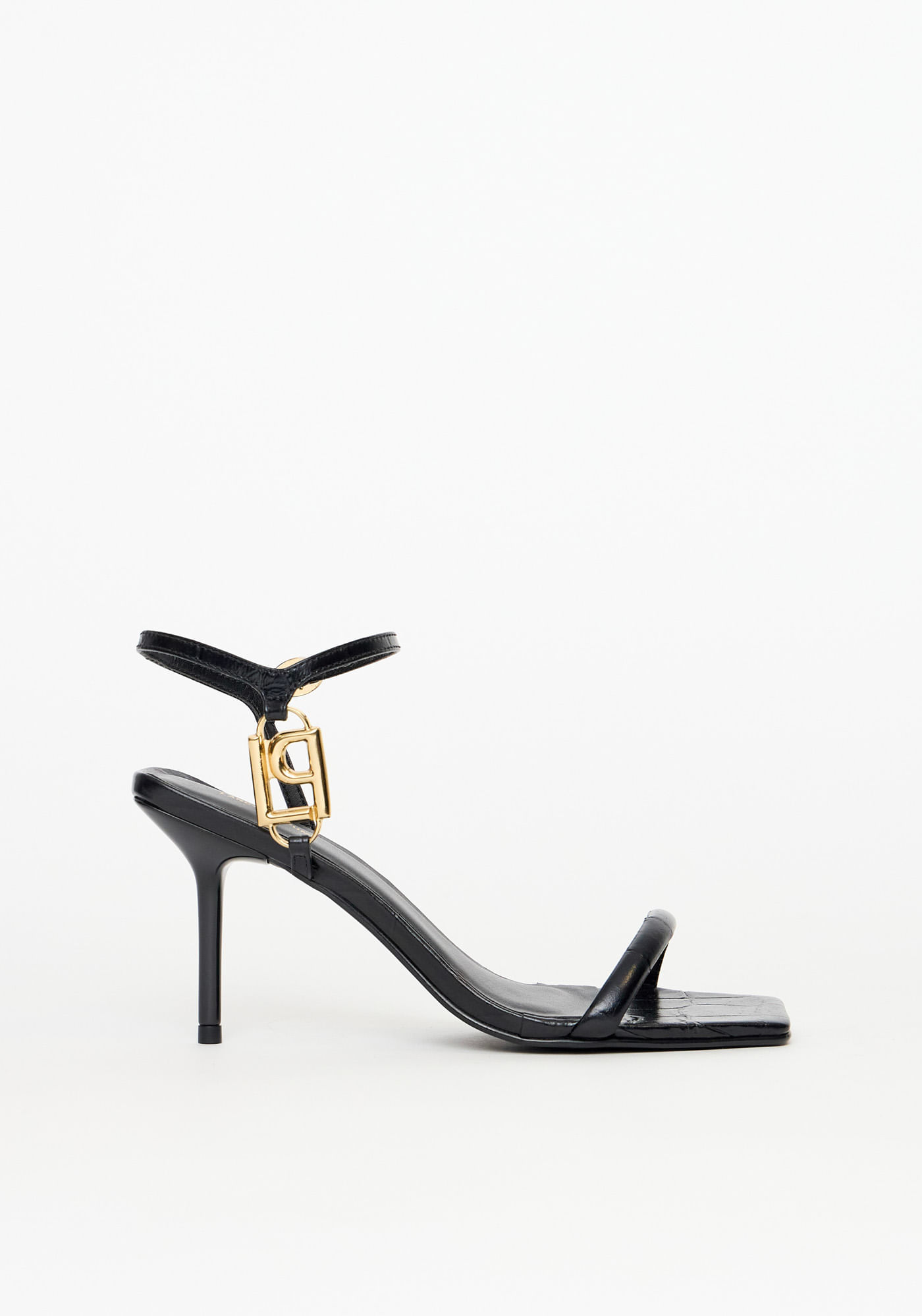 Sandália Couro Croco Logo Lateral