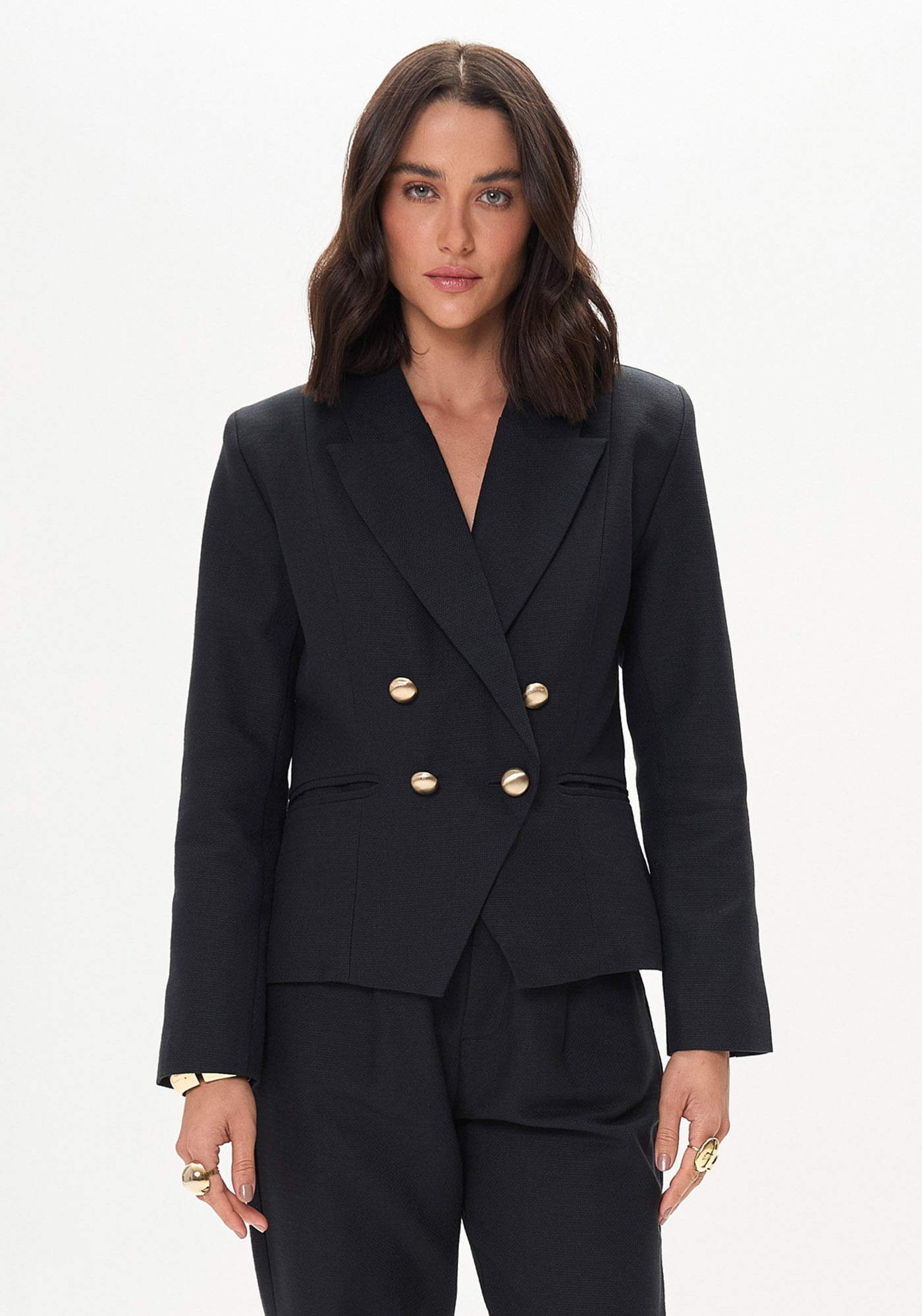 Blazer Alfaiataria Slim Com Botões Frontais
