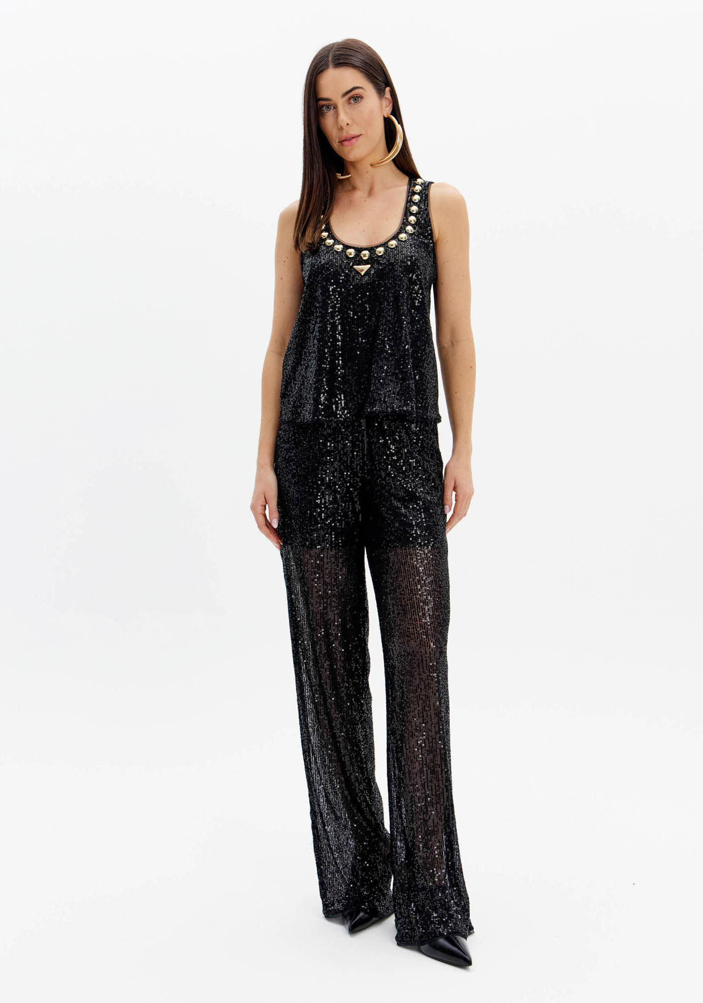 Calça Full Length Cintura Alta Paetês