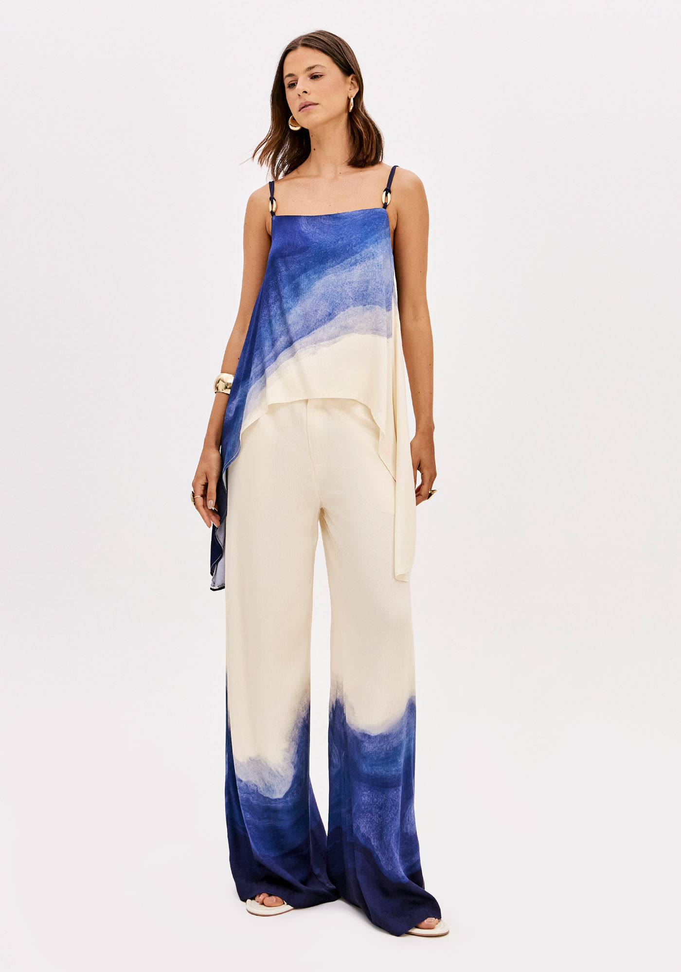 Calça Wide Leg Cintura Alta Estampada