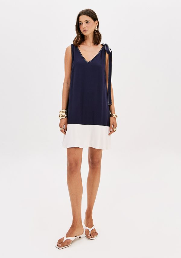 Vestido Curto Com Decote V E Amarrações Azul M