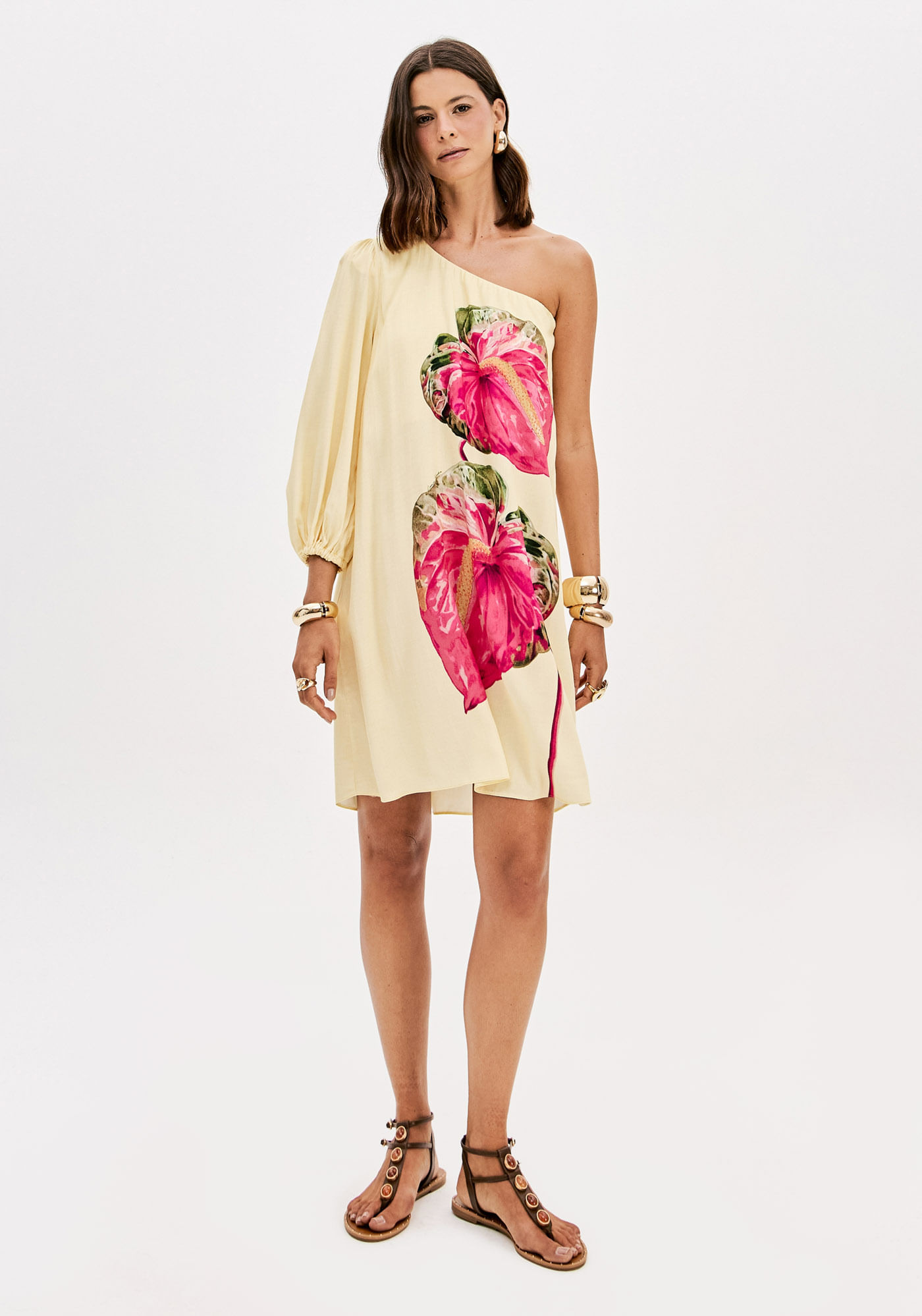 Vestido Curto Ombro Único Estampado
