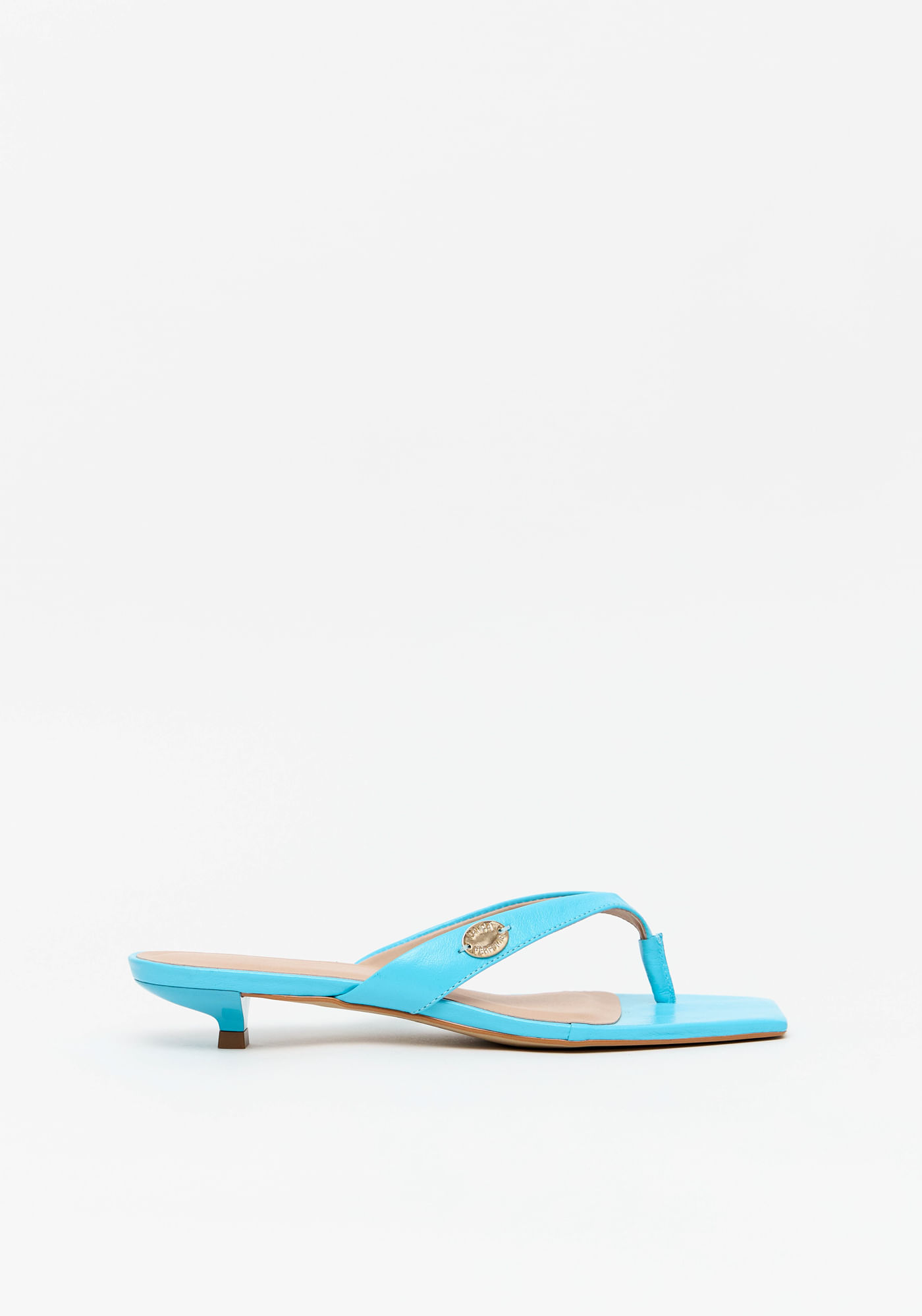 Sandália Salto Fino Flip Flop Couro