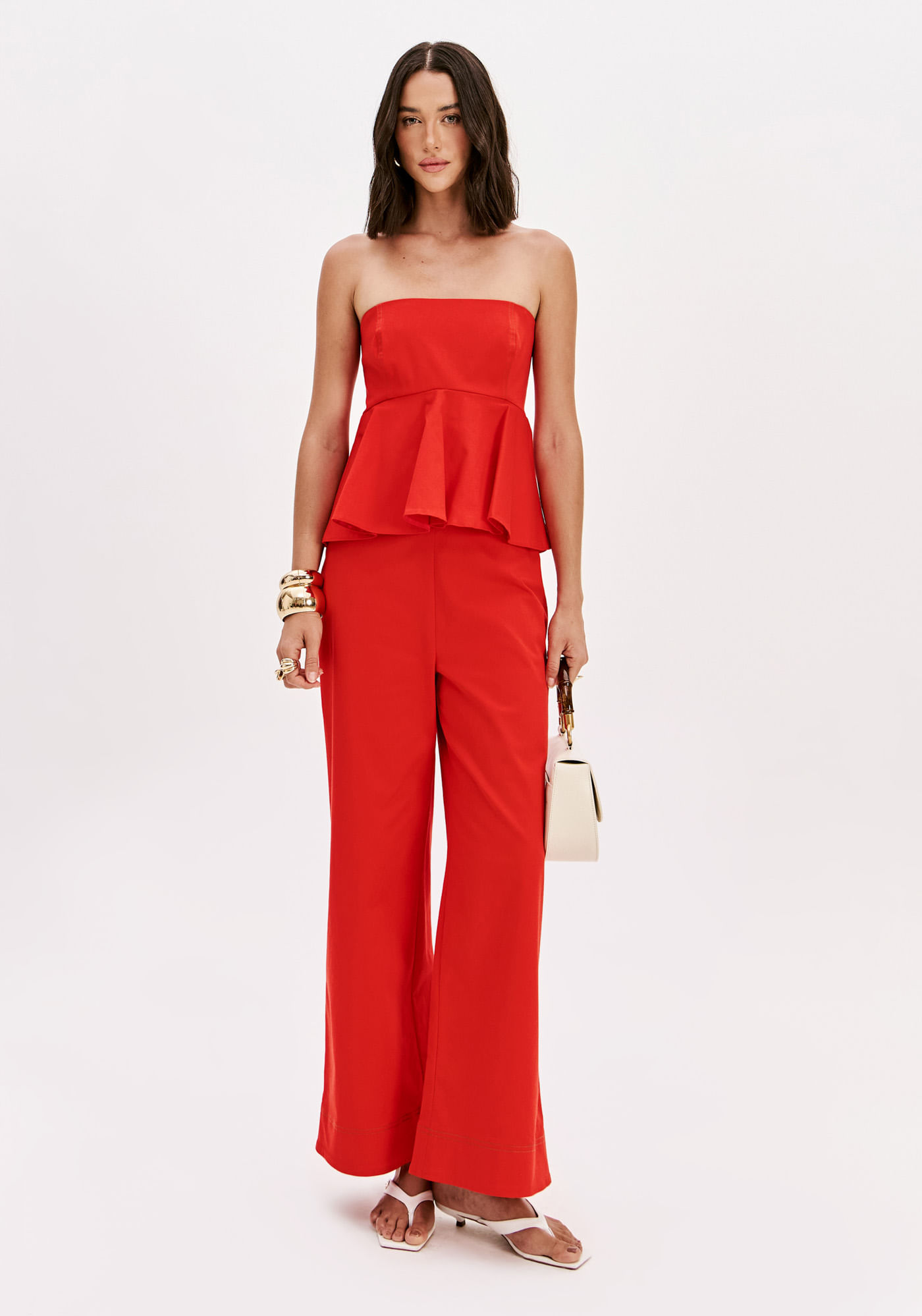Macacão Longo Peplum Com Alças