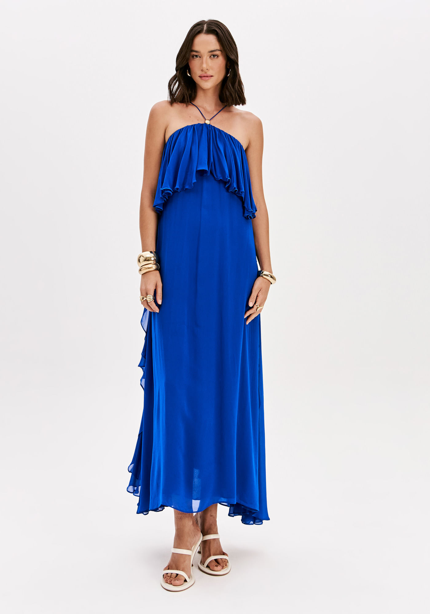 Vestido Longo Chiffon Com Babados