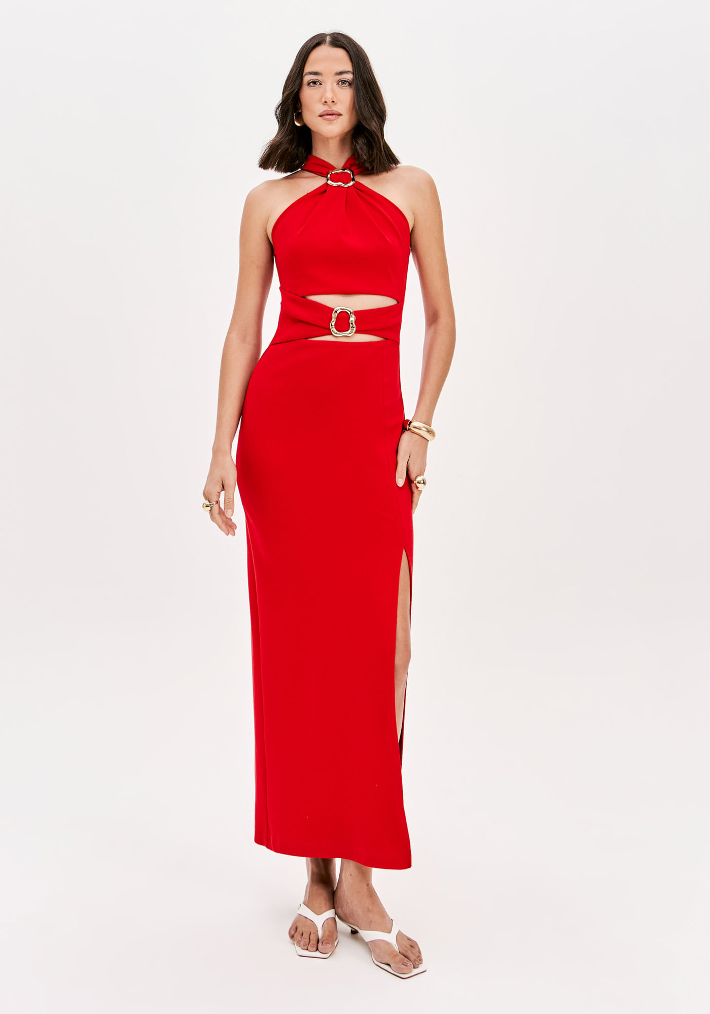 Vestido Super Midi Com Fenda Lateral