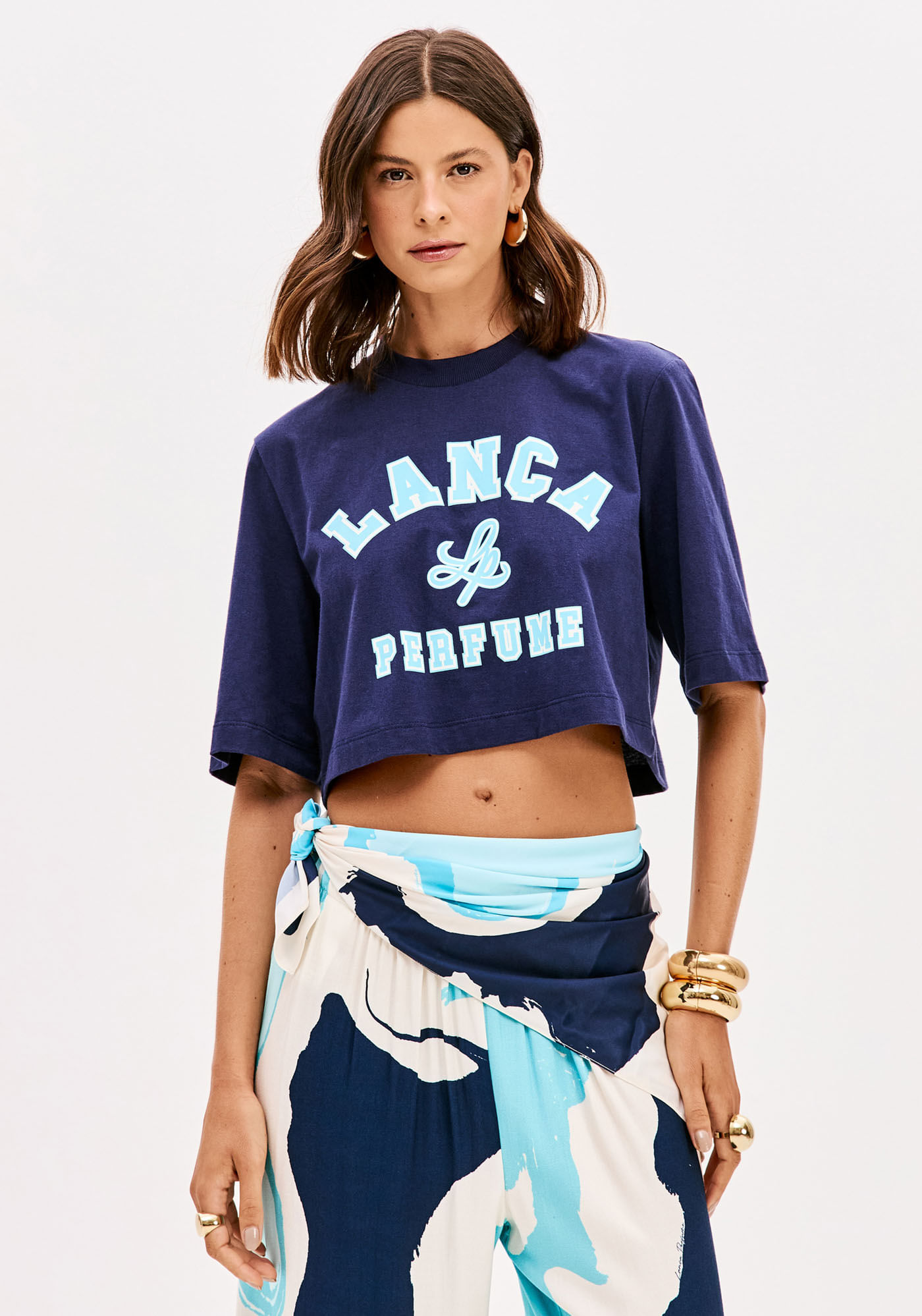 T-shirt Cropped Oversized Com Estampa