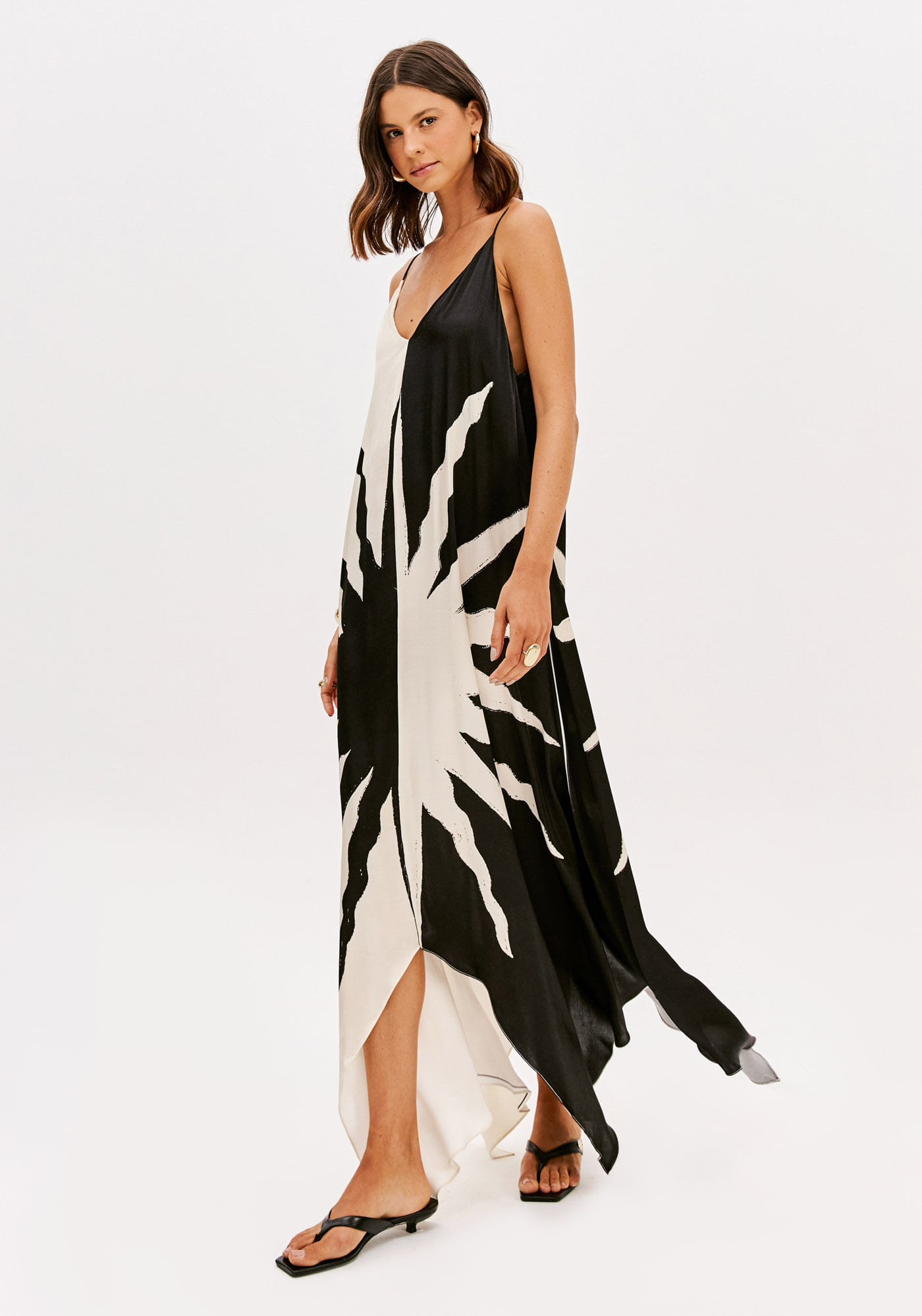 Vestido Super Midi De Alças Com Decote V