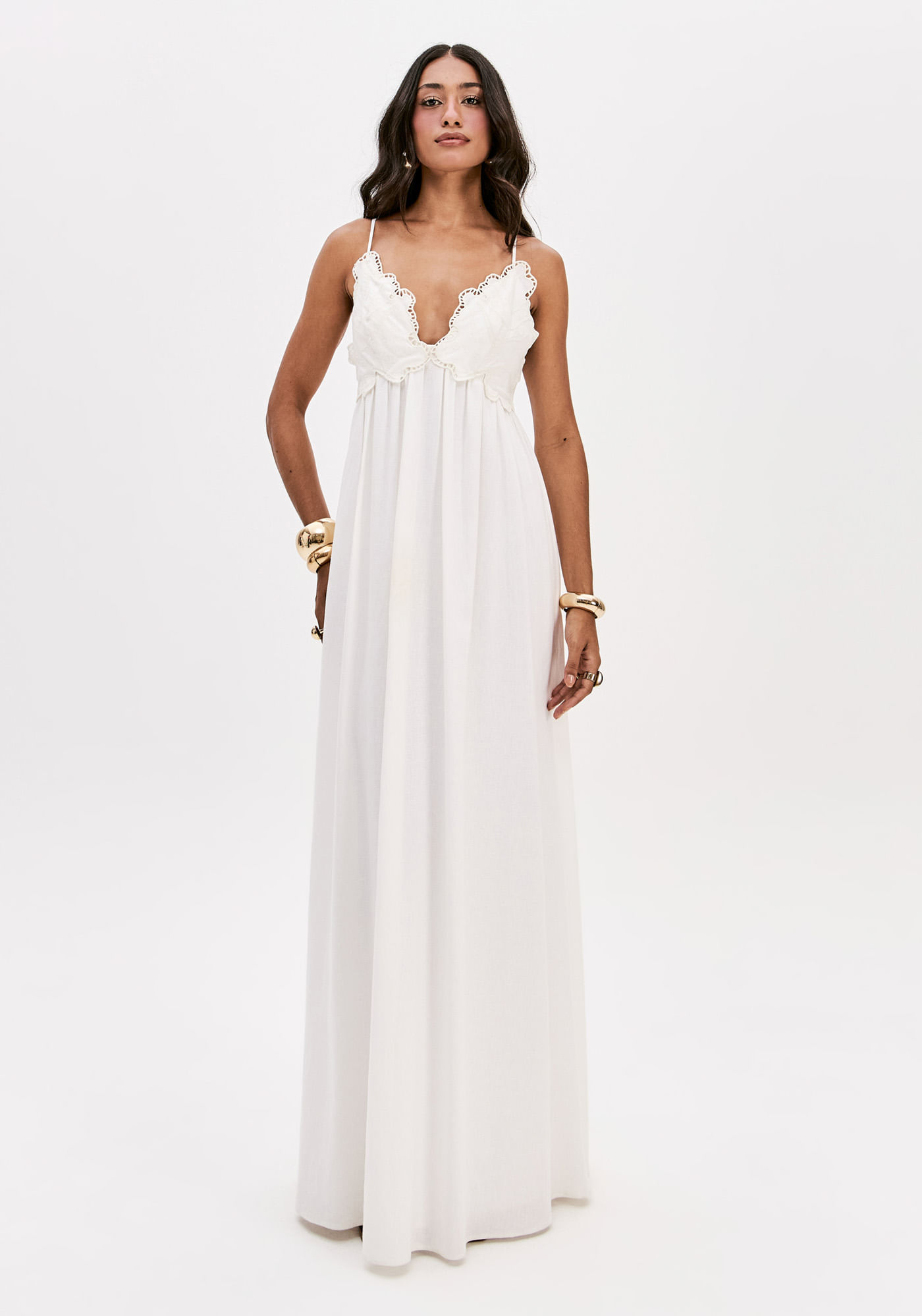 Vestido Super Midi De Alças Com Linho