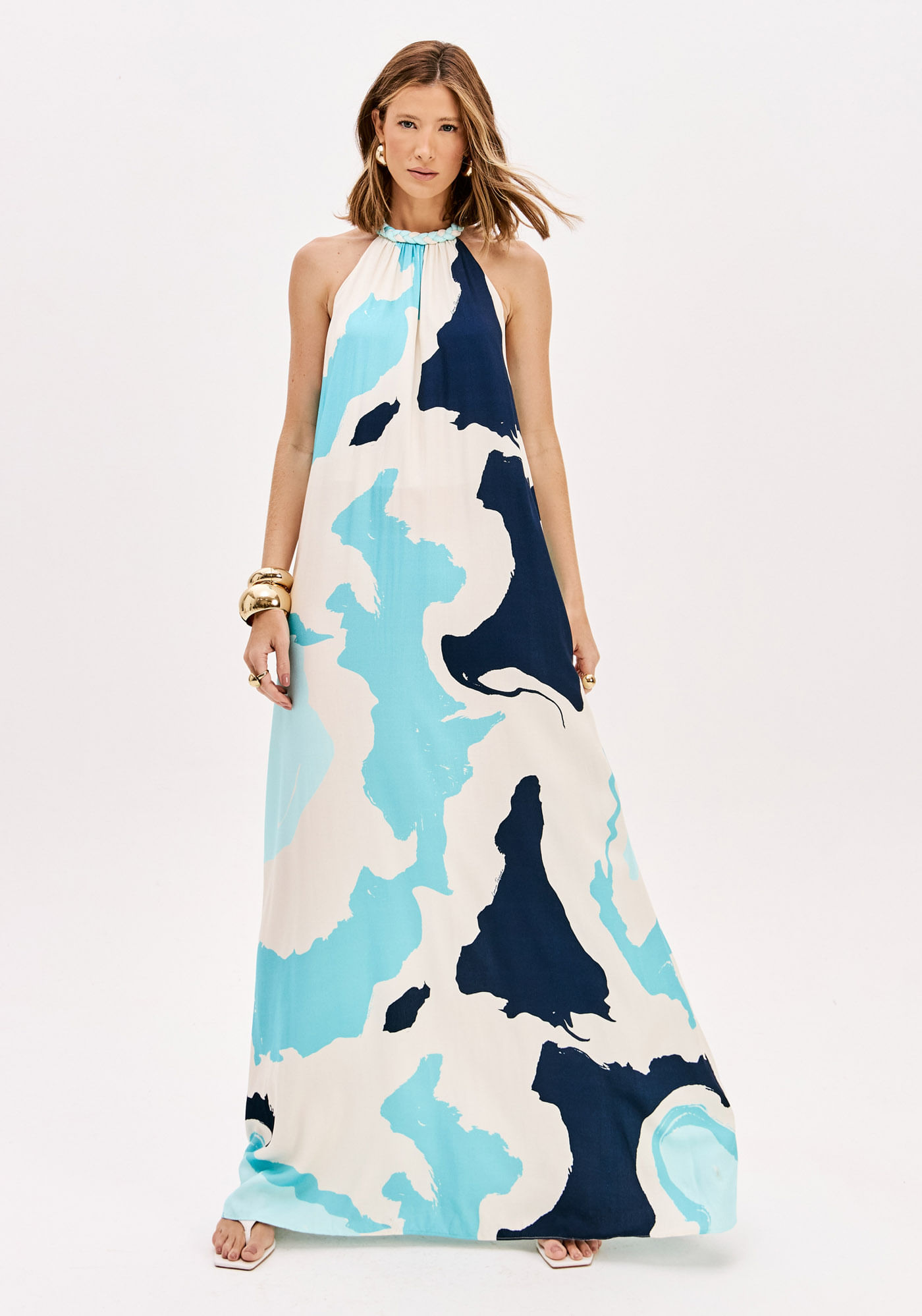 Vestido Longo Frente Única Estampado