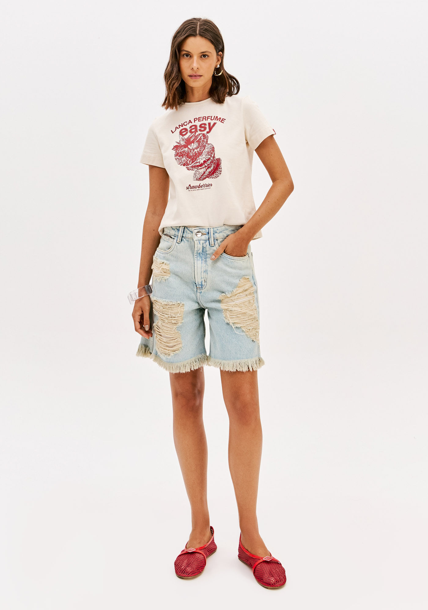 Bermuda Jeans Boyfriend Cintura Alta