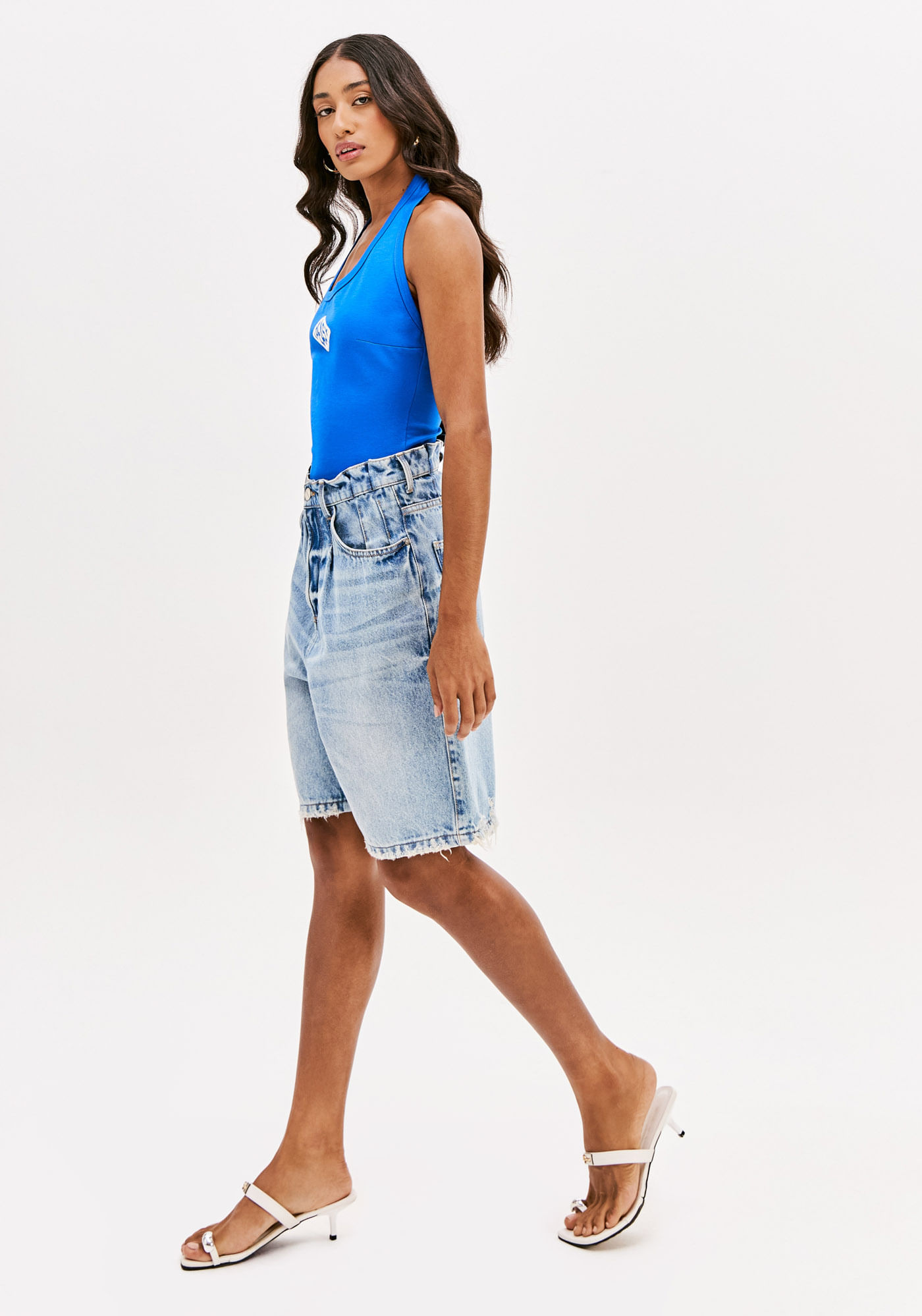 Bermuda Jeans Comfort Cintura Super Alta