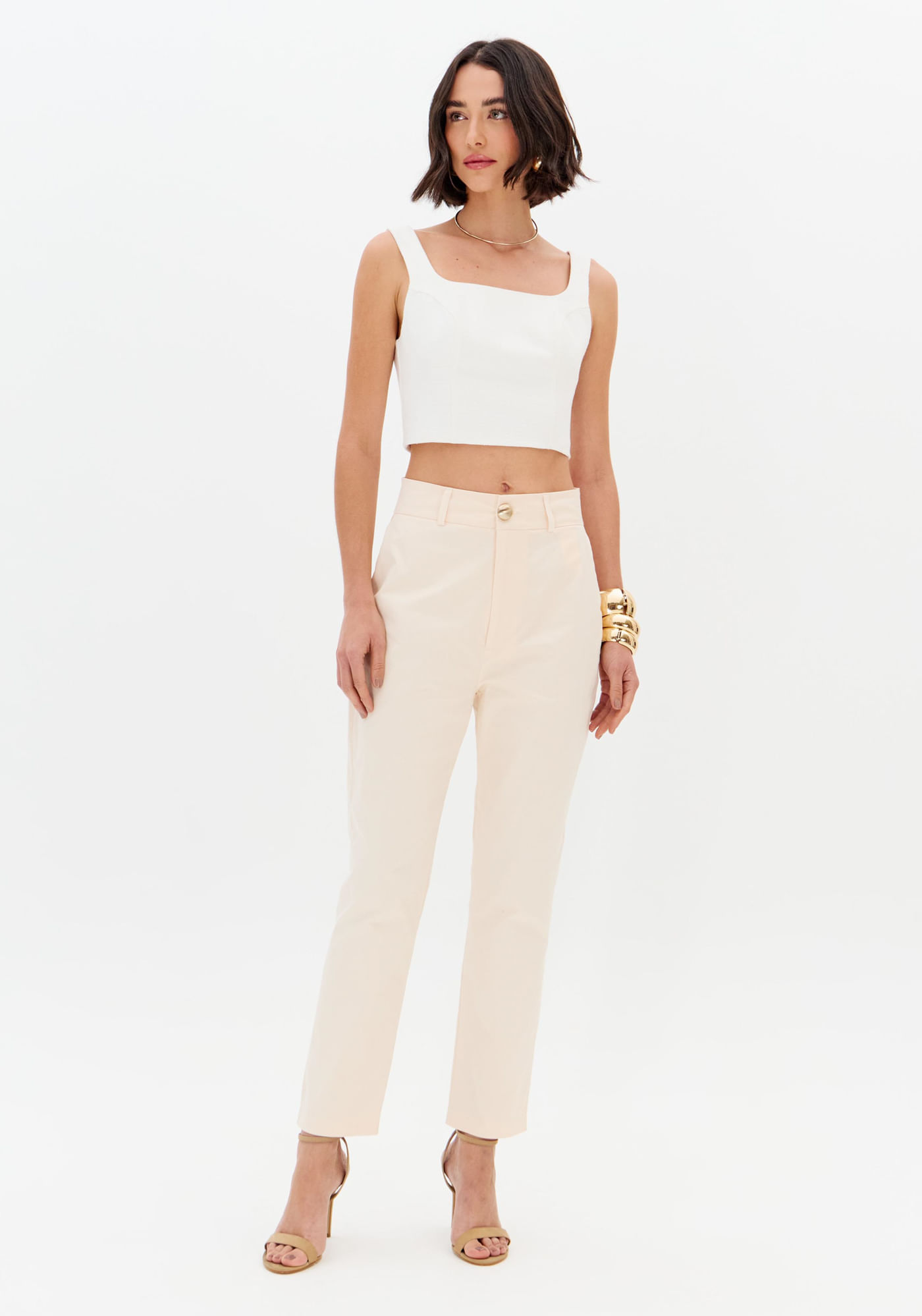 Calça Skinny Cropped Cintura Alta