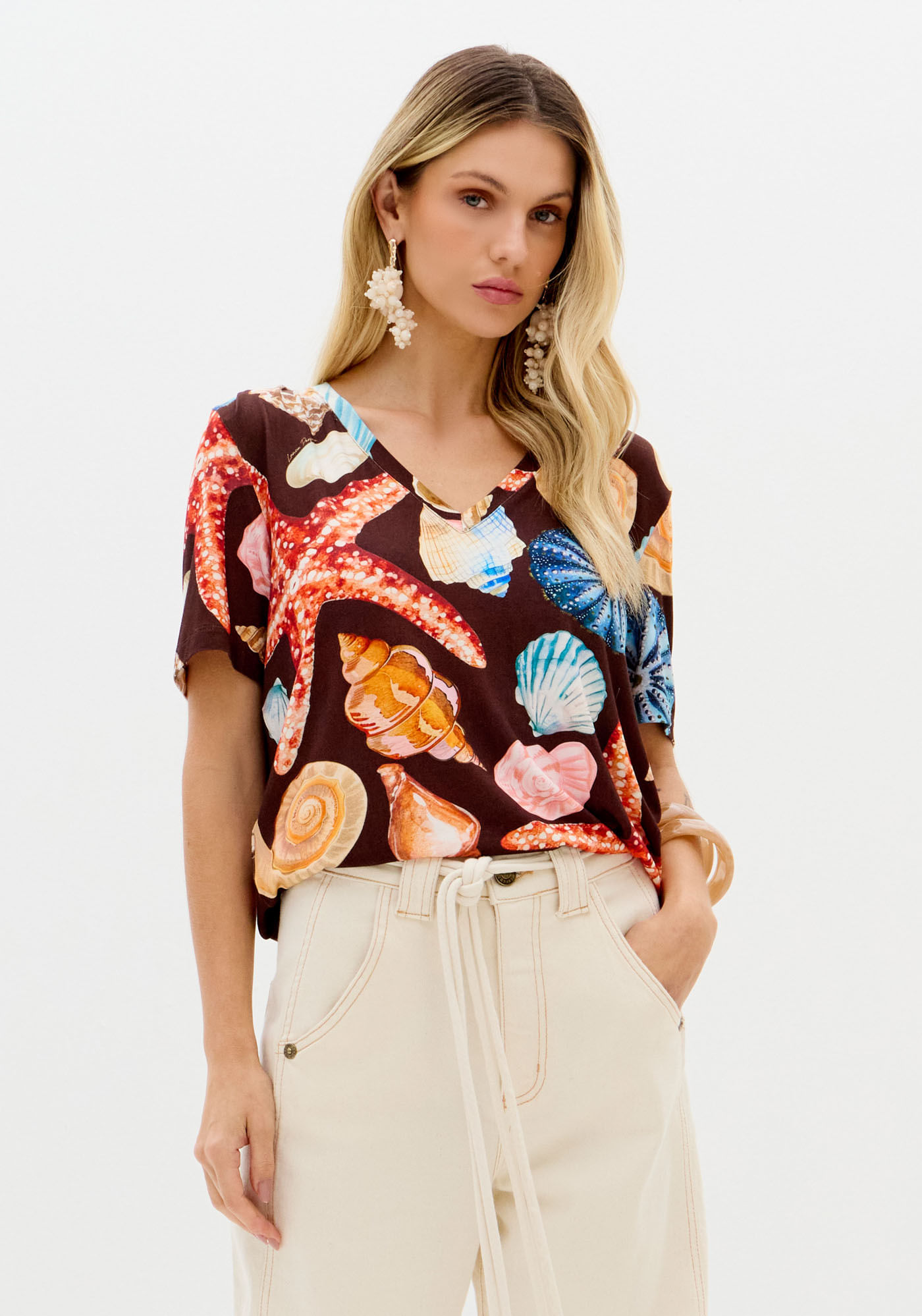 Blusa Decote V Estampada
