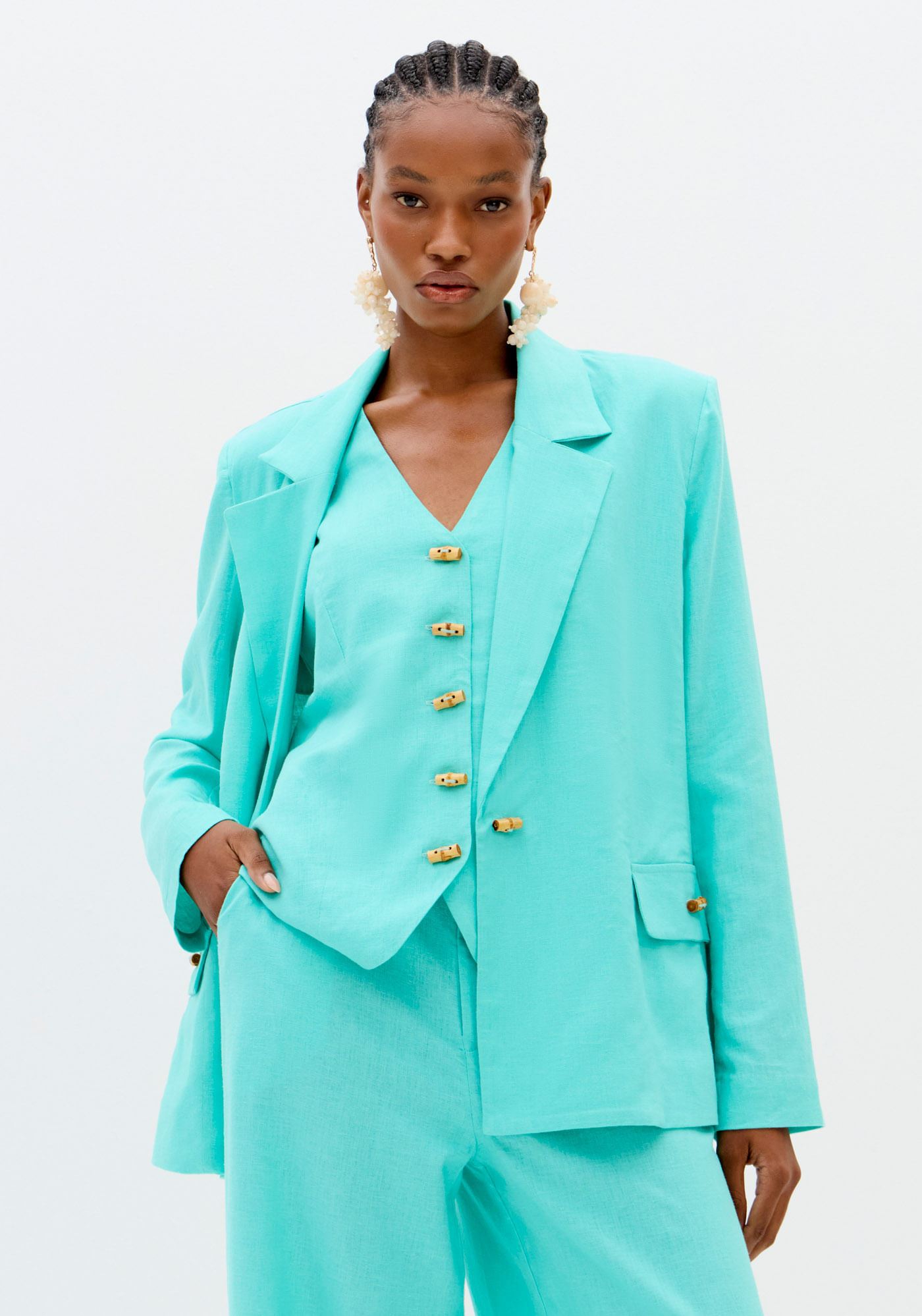 Blazer Alongado Com Linho