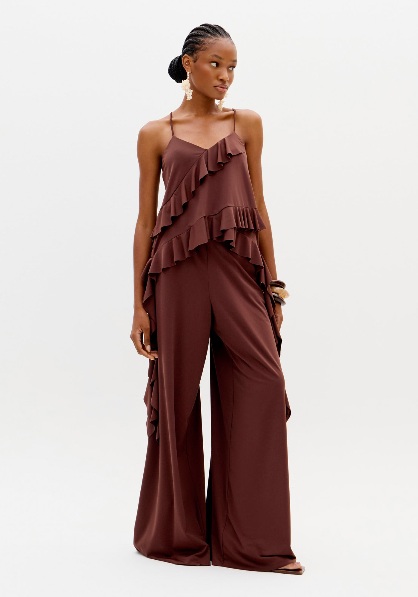 Calça Wide Leg Cintura Média