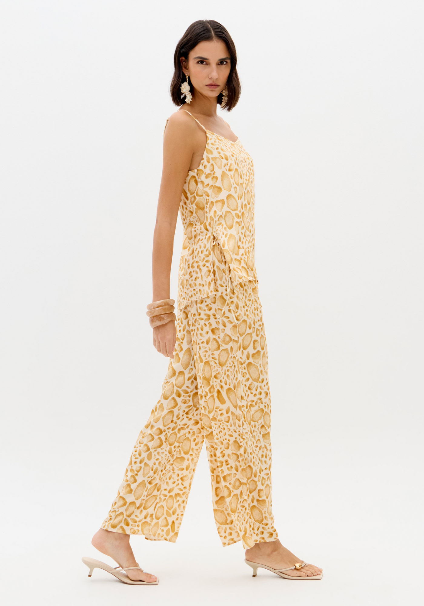 Calça Wide Leg Amarração Cós