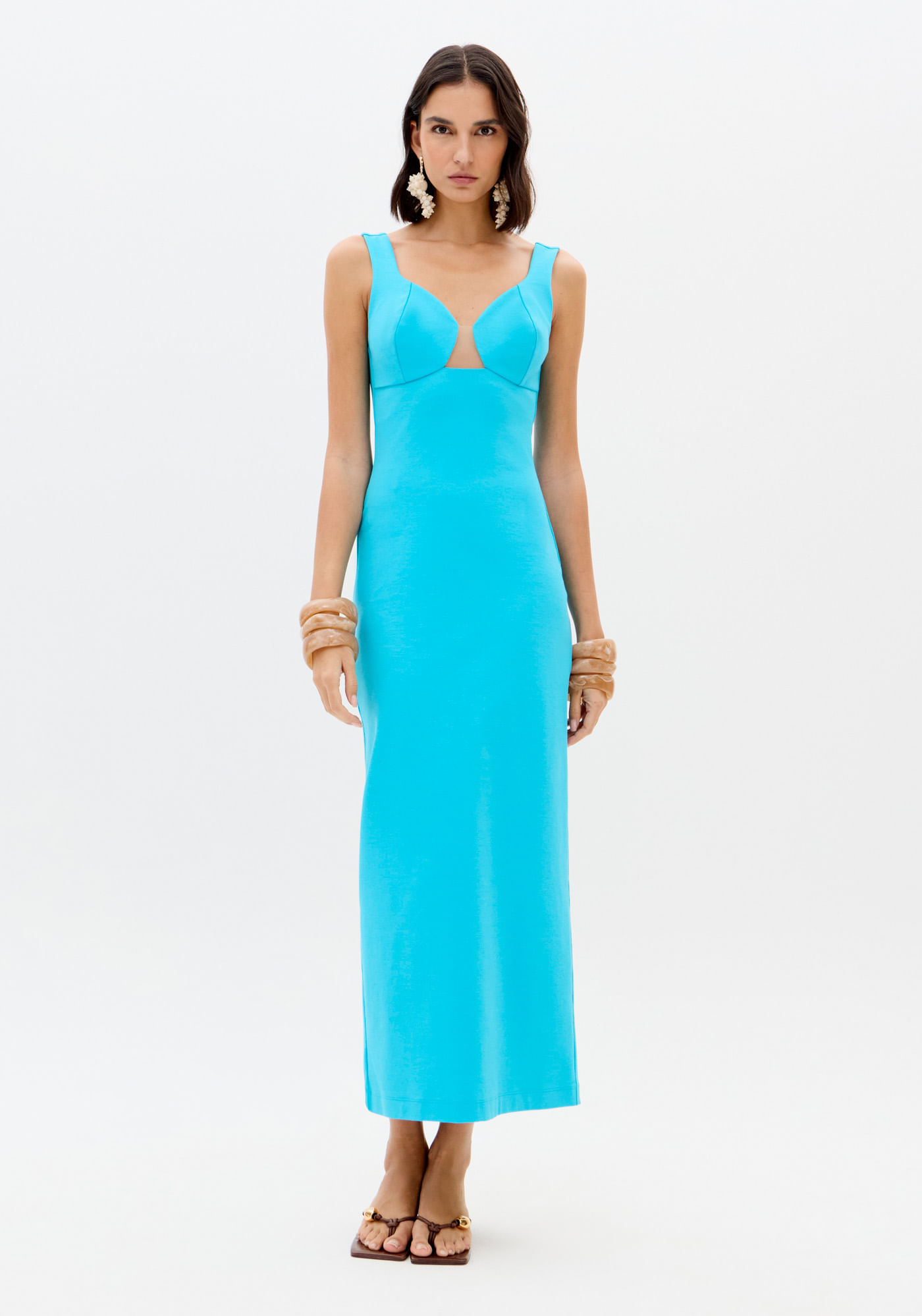 Vestido Super Midi De Alças Com Recorte