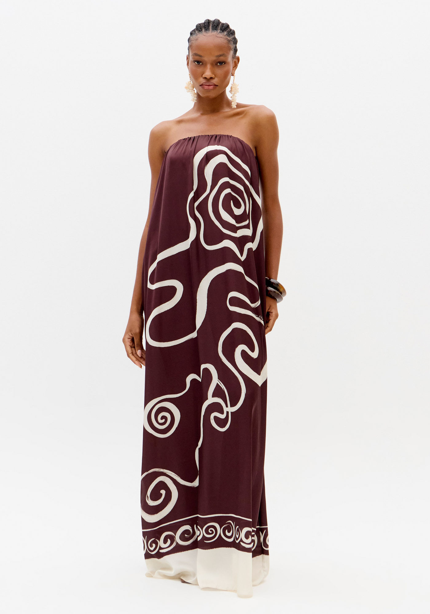 Vestido Longo Estampado Sem Alças