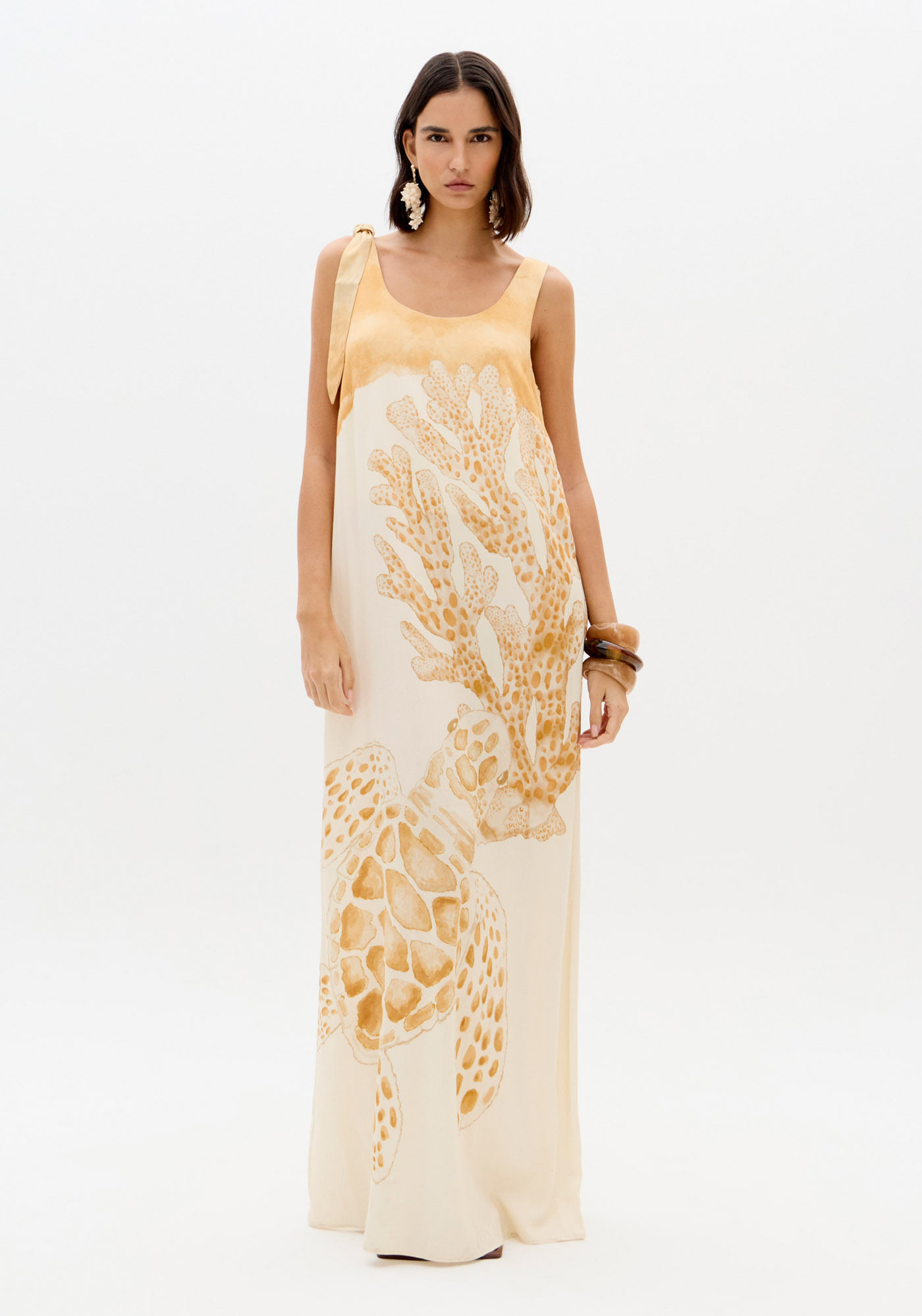 Vestido Longo Estampado Com Amarração