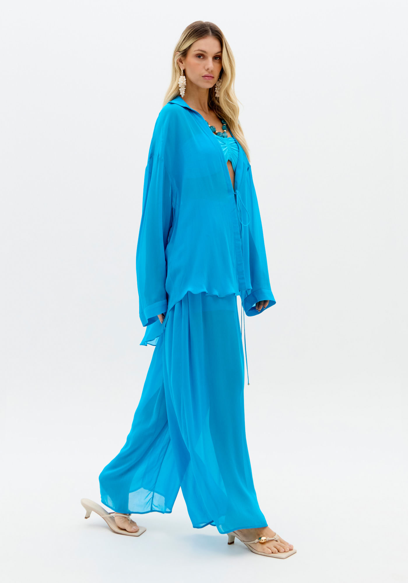 Calça Wide Leg Cintura Média