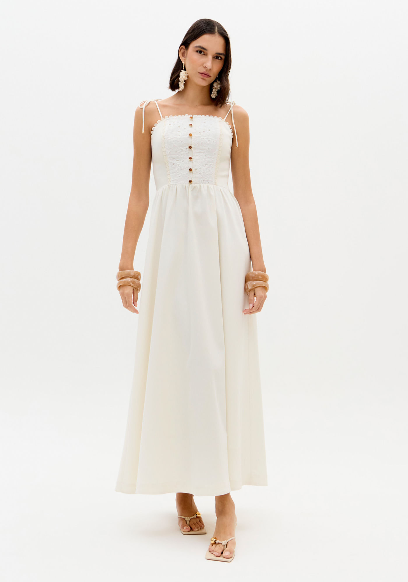 Vestido Super Midi Alças De Amarrar