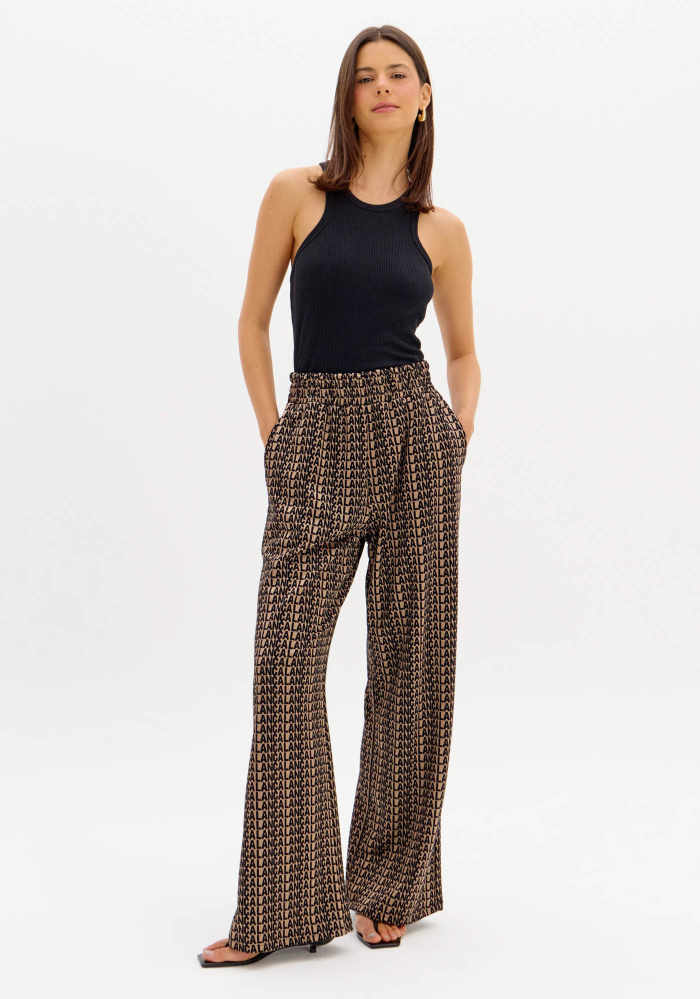 Calça Full Length Estampada Com Bolsos