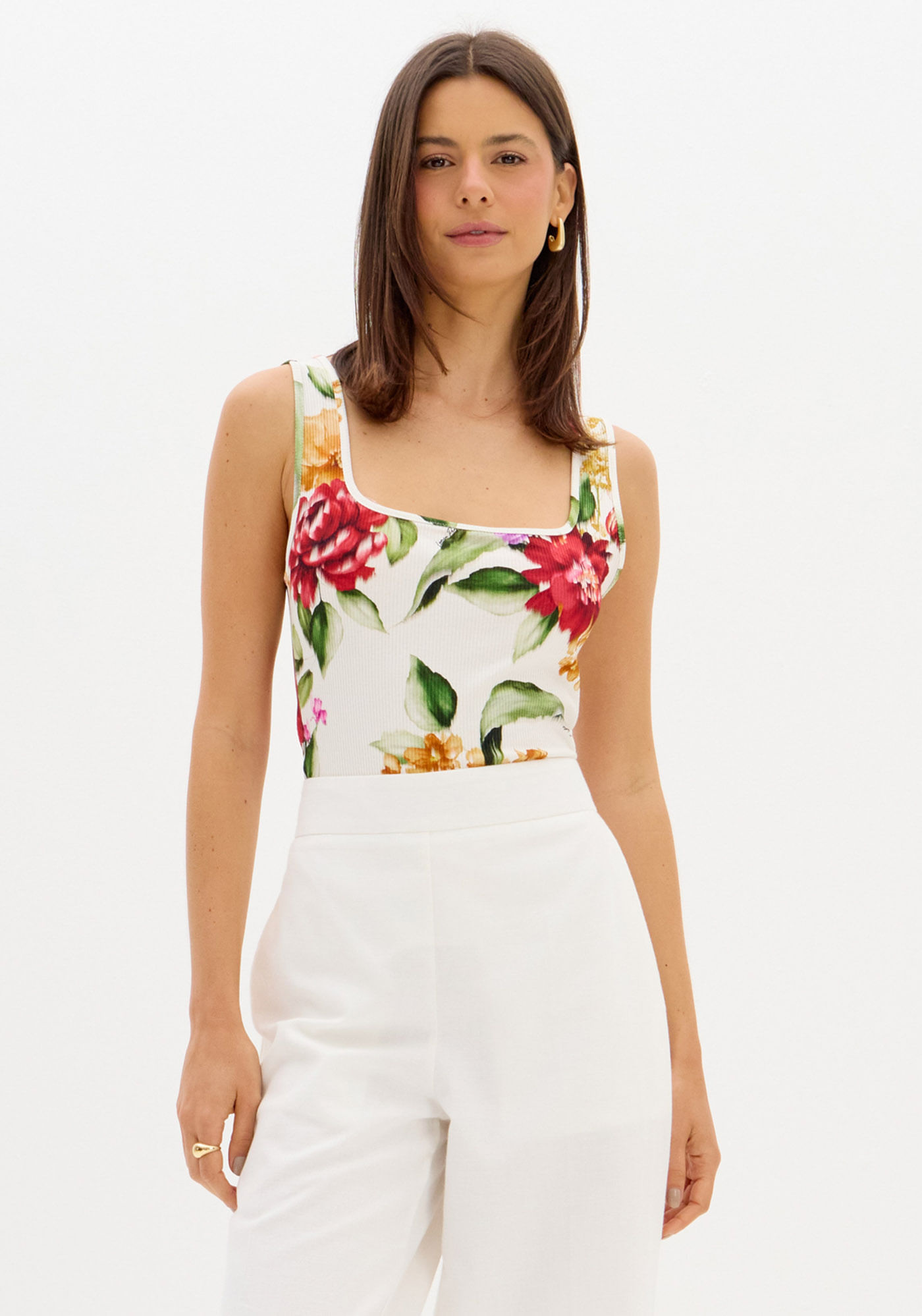 Blusa Regata Canelada Estampada