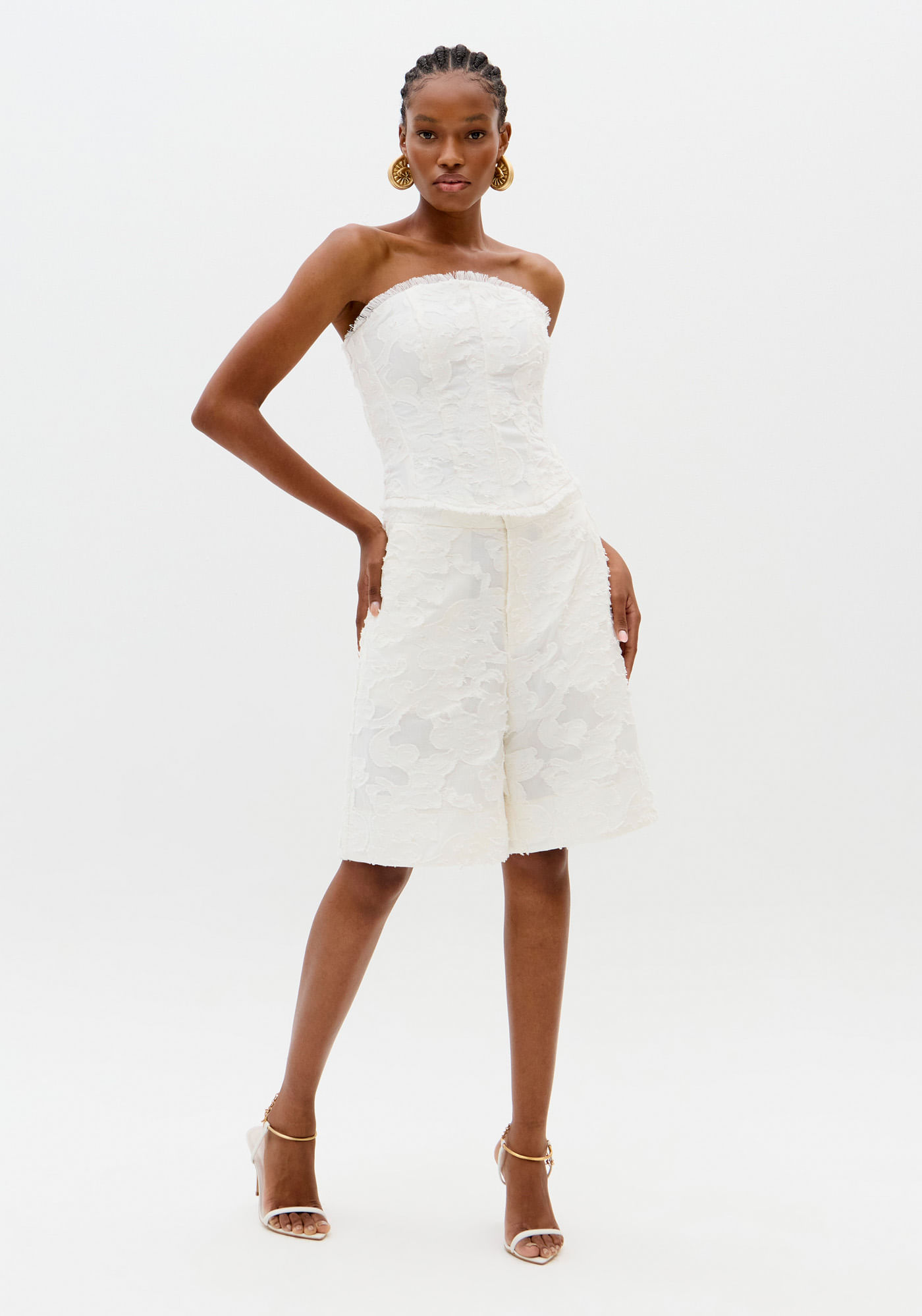 Bermuda Jacquard Alongada Cintura Alta