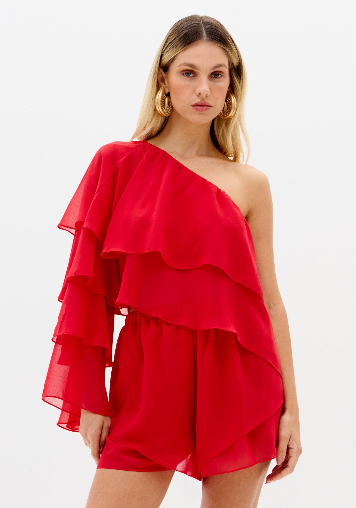 Blusa Manga Única Com Babados