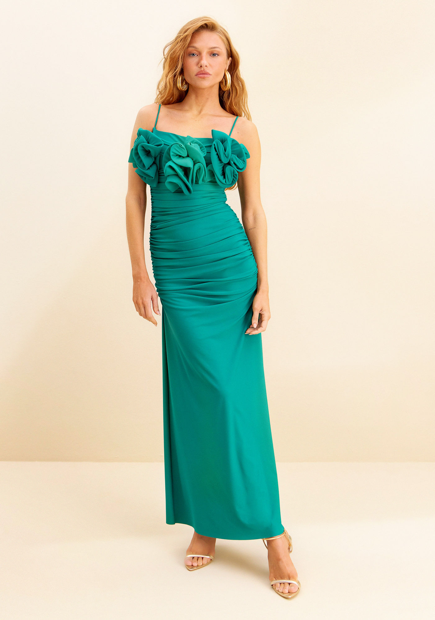 Vestido Super Midi De Alças Com Babados