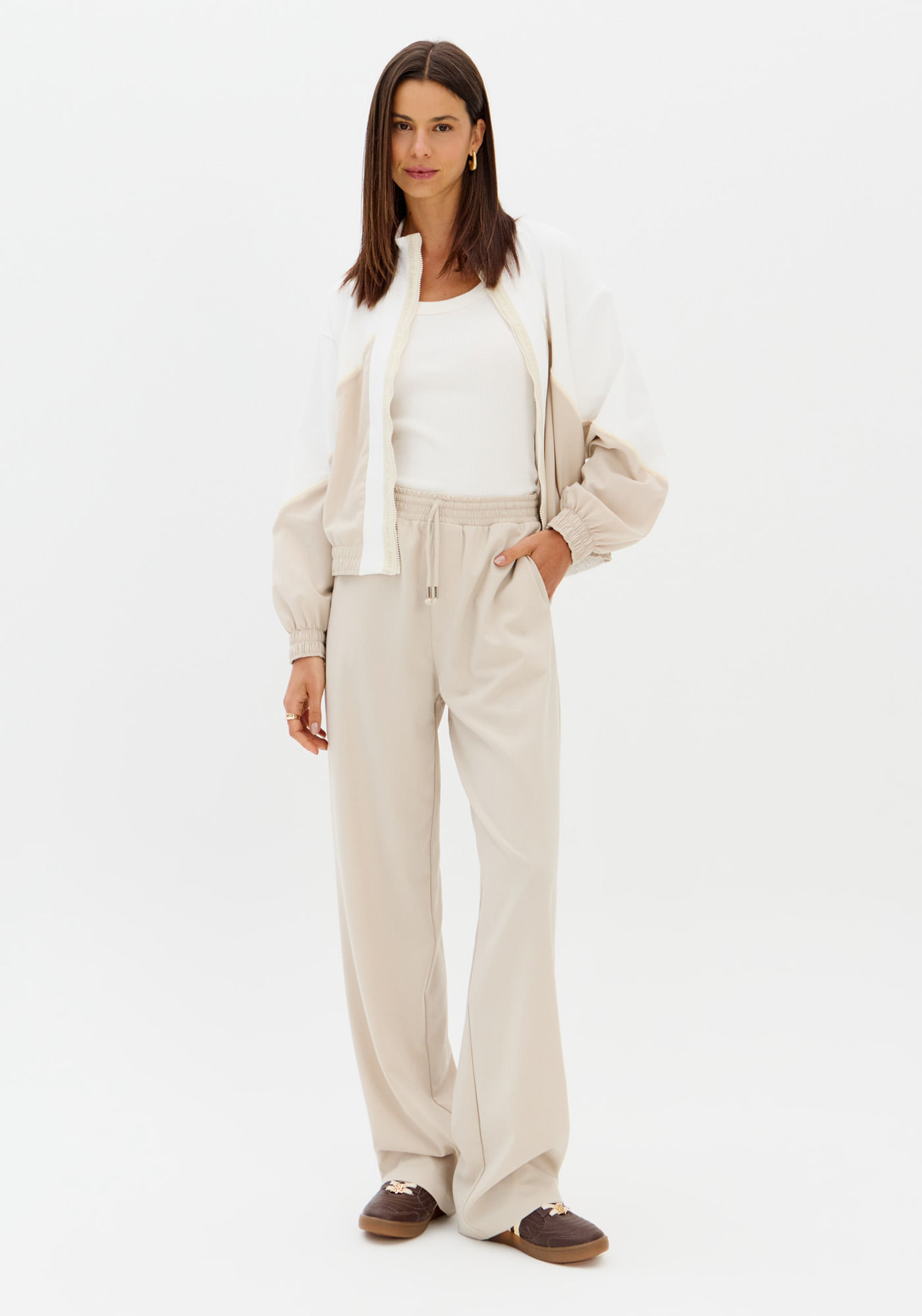 Calça Wide Leg De Cintura Alta Cós Elástico