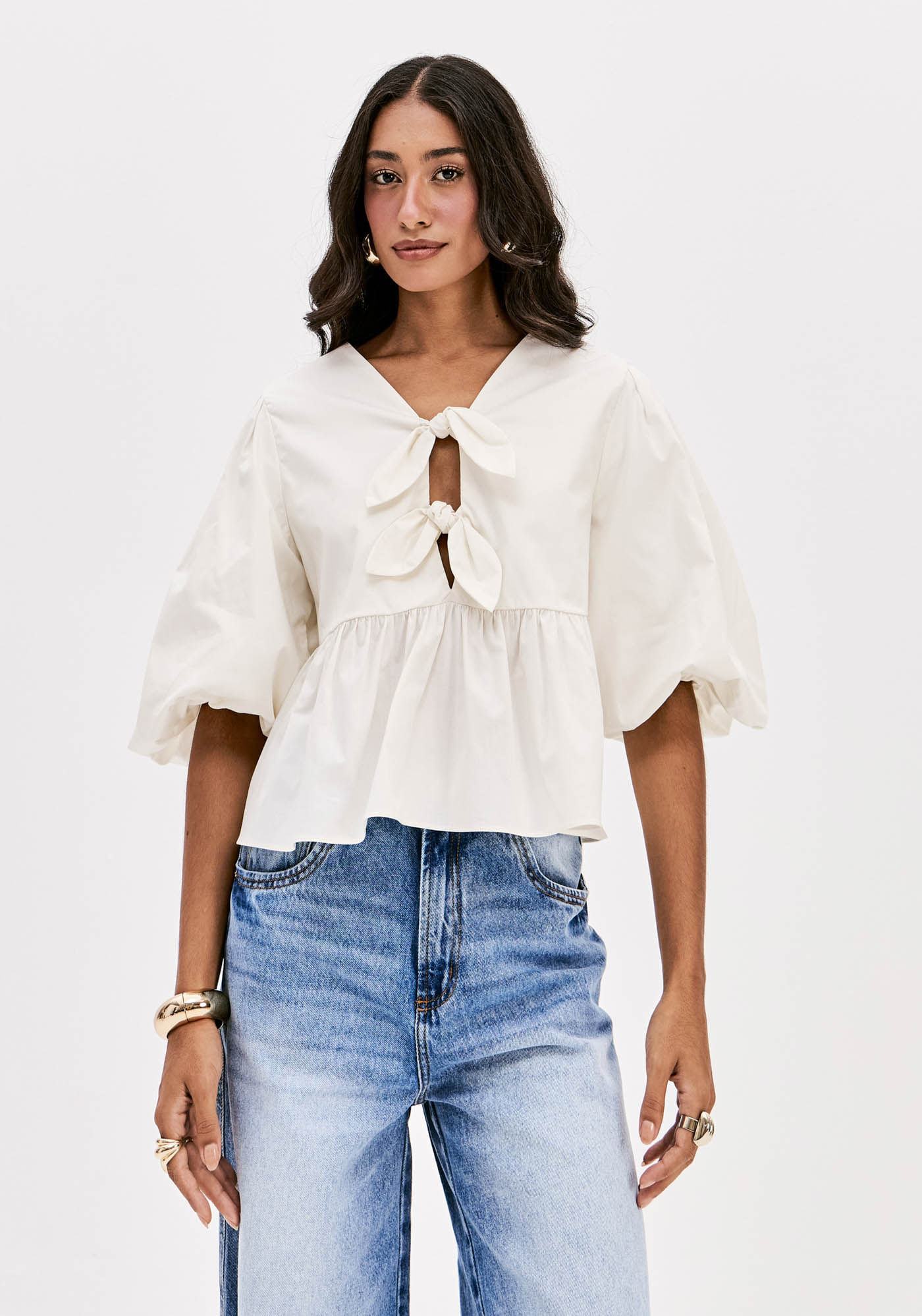 Blusa Laços Manga Balonê
