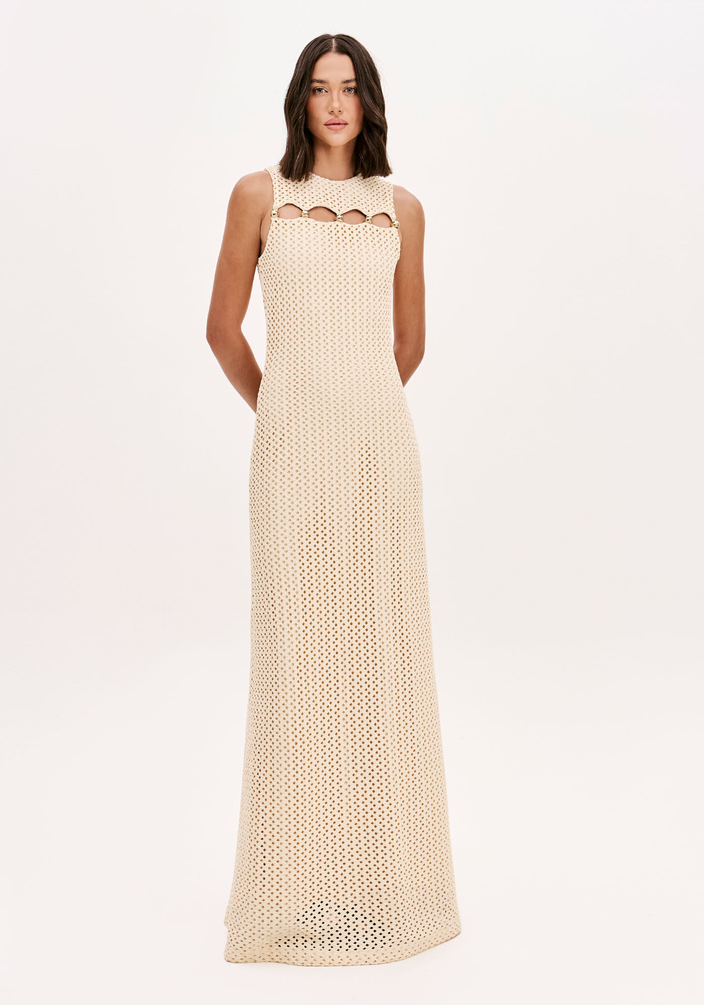 Vestido Tela Com Recortes E Aviamentos
