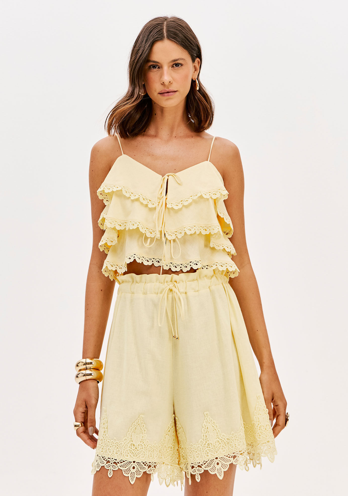 Blusa De Alças Com Amarrações E Linho