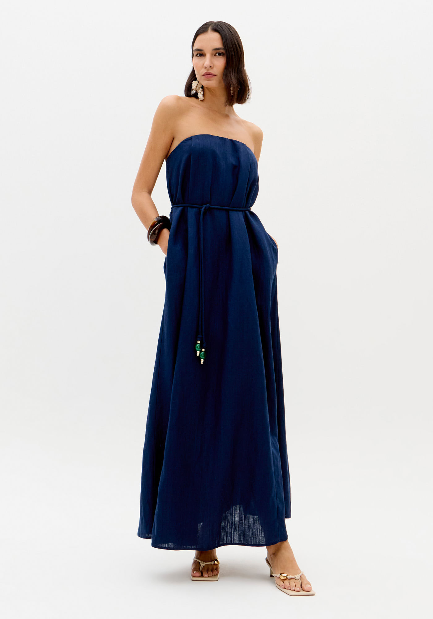 Vestido Amplo Sem Alças Com Linho