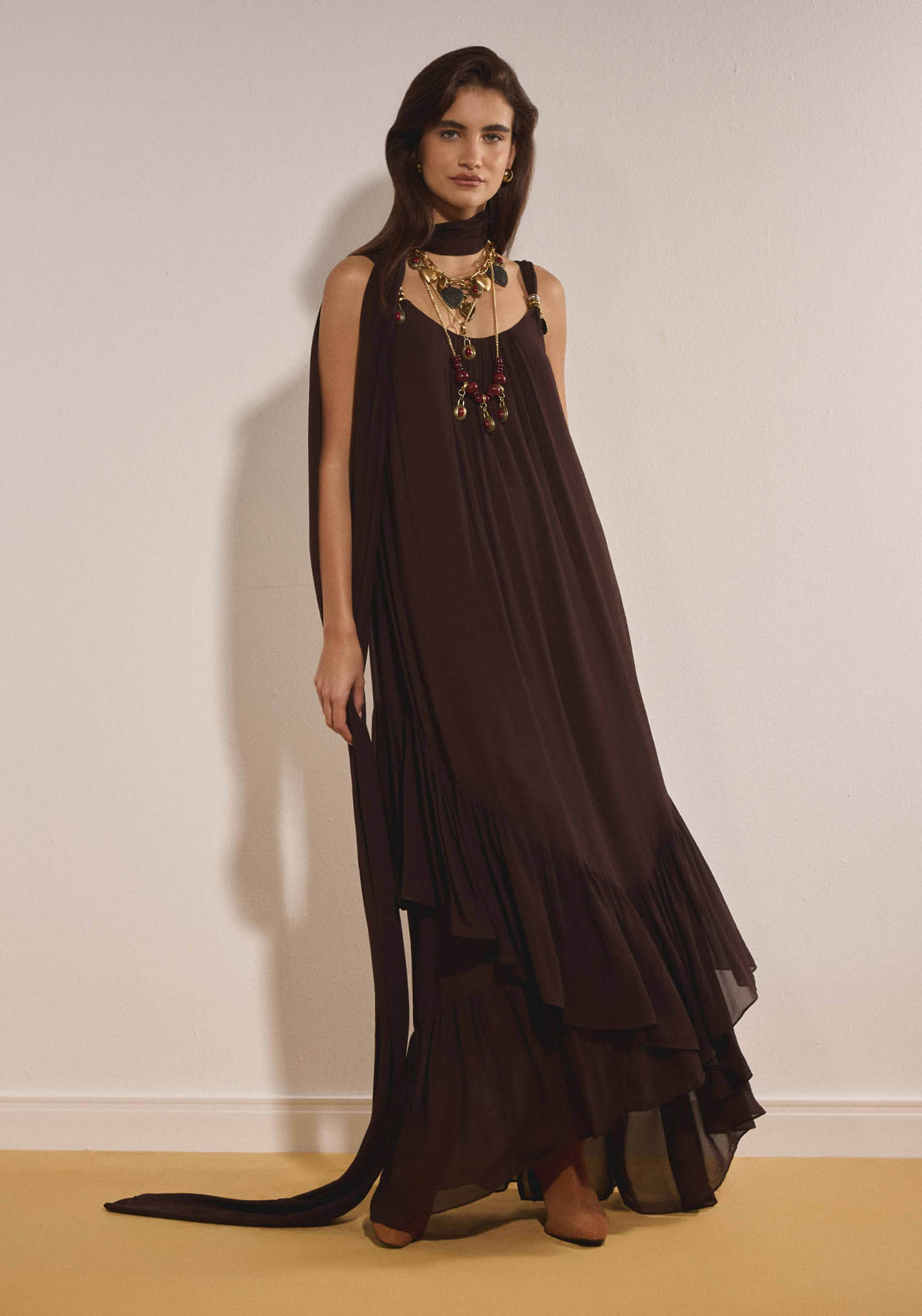 Vestido Assimétrico De Chiffon
