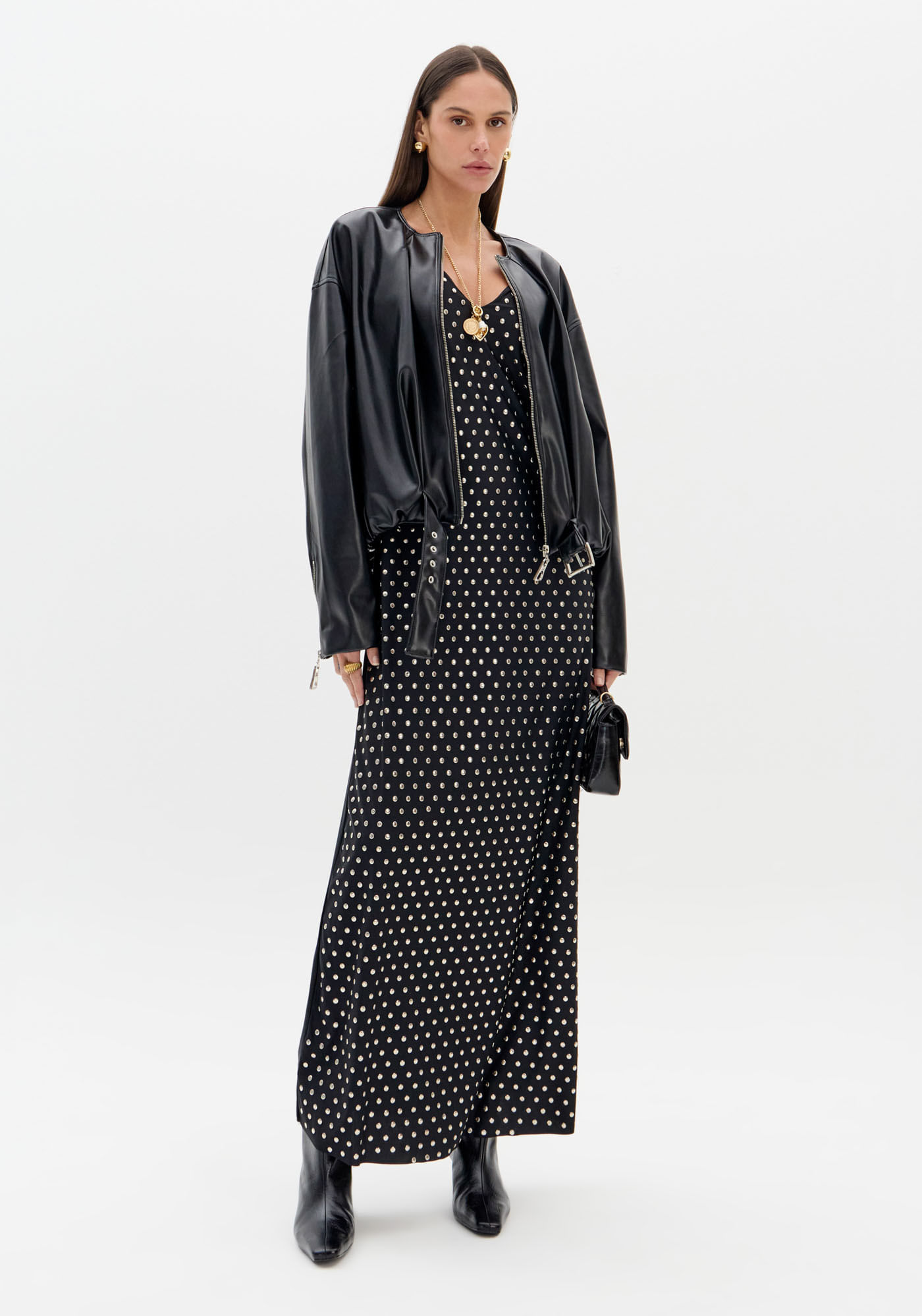 Vestido Super Midi De Alças Com Aplicações