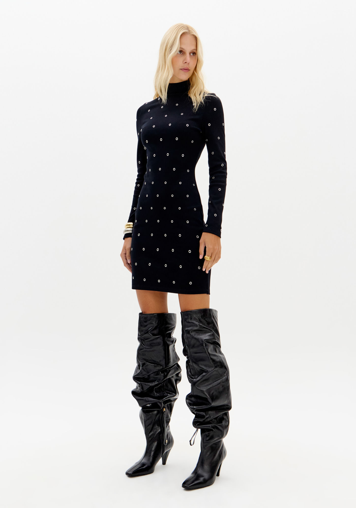 Vestido Manga Longa Com Aplicações